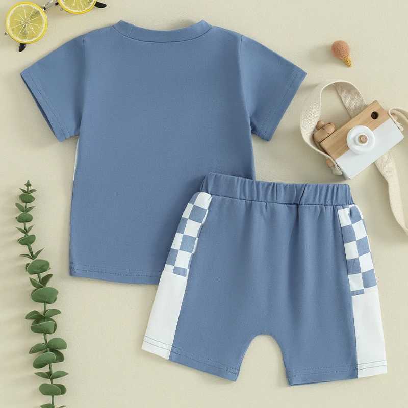 Clothing Sets Baby Boy Summer Outfits Clothing Set Plaid Patchwork Short Sleeve T-Shirt and Elastic Shorts Set Toddler Children Clothes
