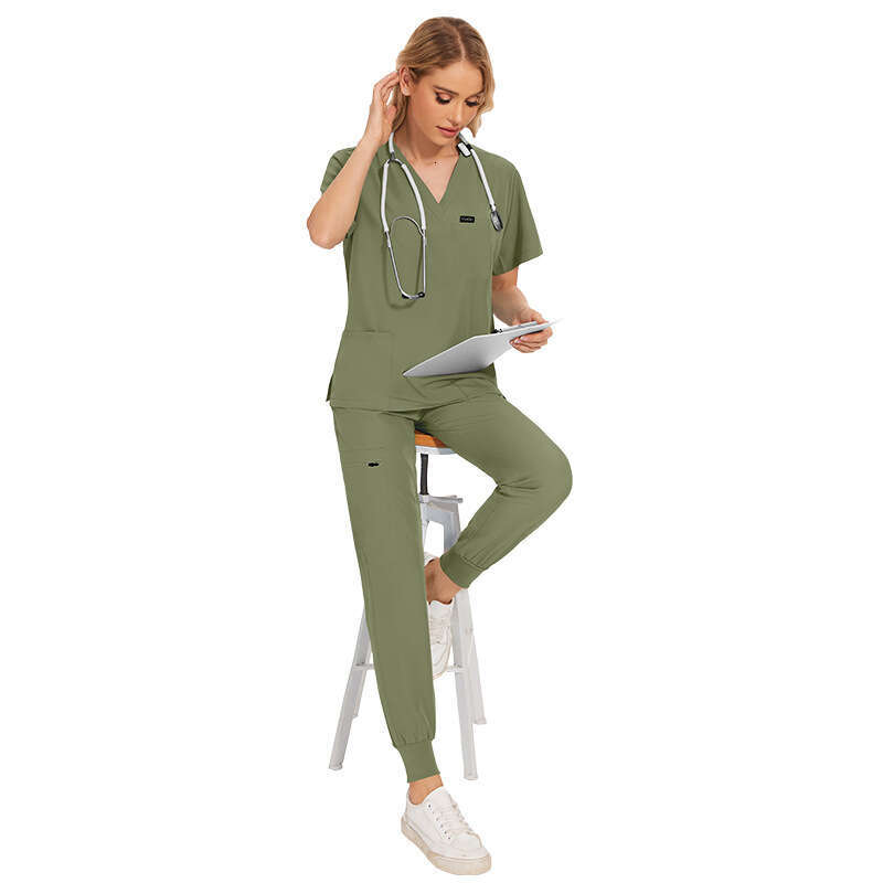 Scrubs for Women Uniform Designer Two Piece Set Women New Product Non-ironing Gentle Wind French High Elasticity Long Solid Popular Ventilation Waist 