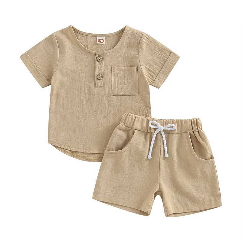 Clothing Sets 0-3Y Boys Girls Clothing Sets Summer Solid Cotton Linen T-shirts+Elasctic Shorts Kids Clothes Casual Toddler Clothing Sets
