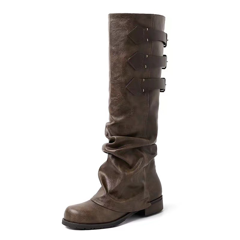 Retro short boots new Western style boots pants leg boots pleated pile boots knee high boots