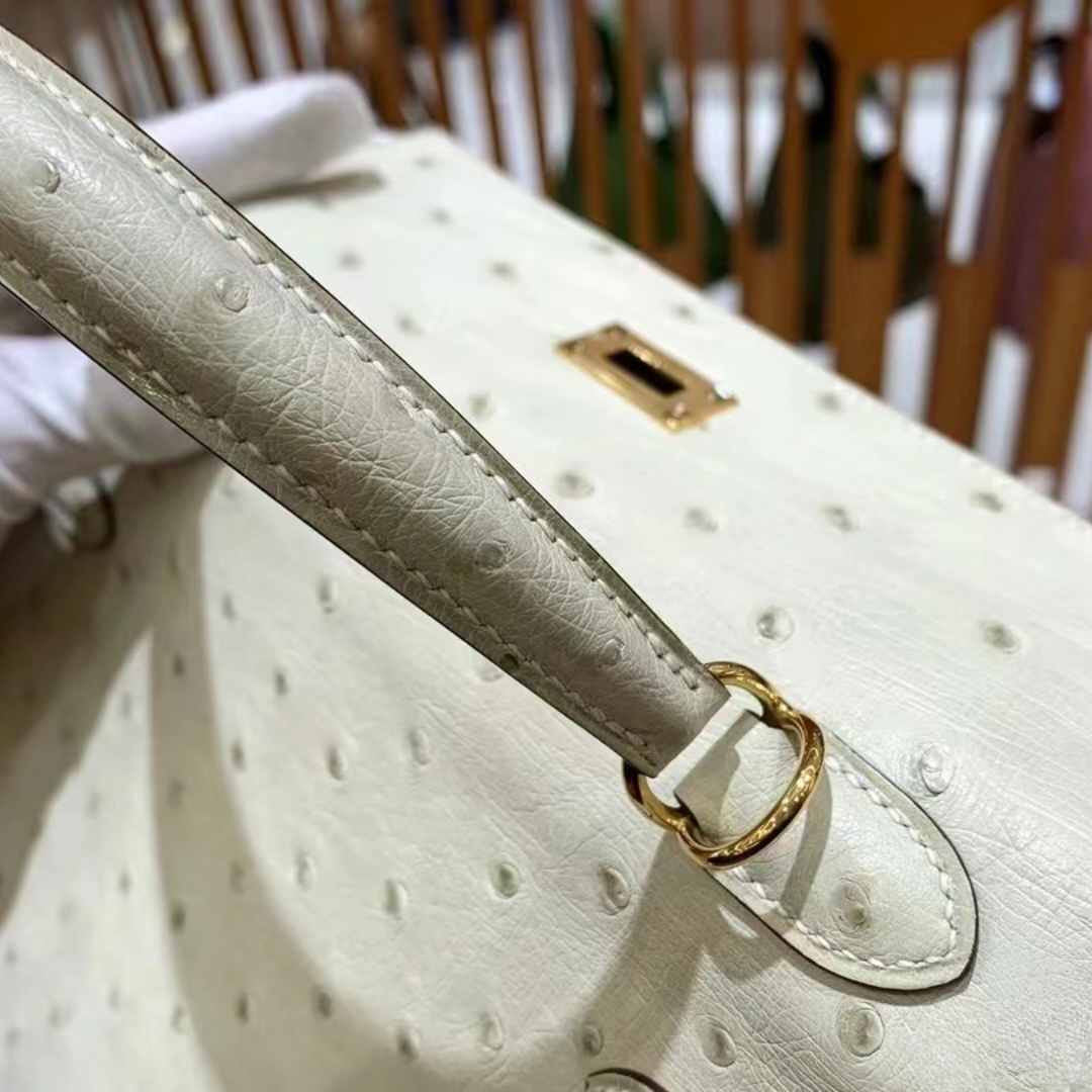 All handmade shoulder bag Designer handbag Imported ostrich leather 25CM28CM commuter bag French beeswax wire 24K gold plated hardware