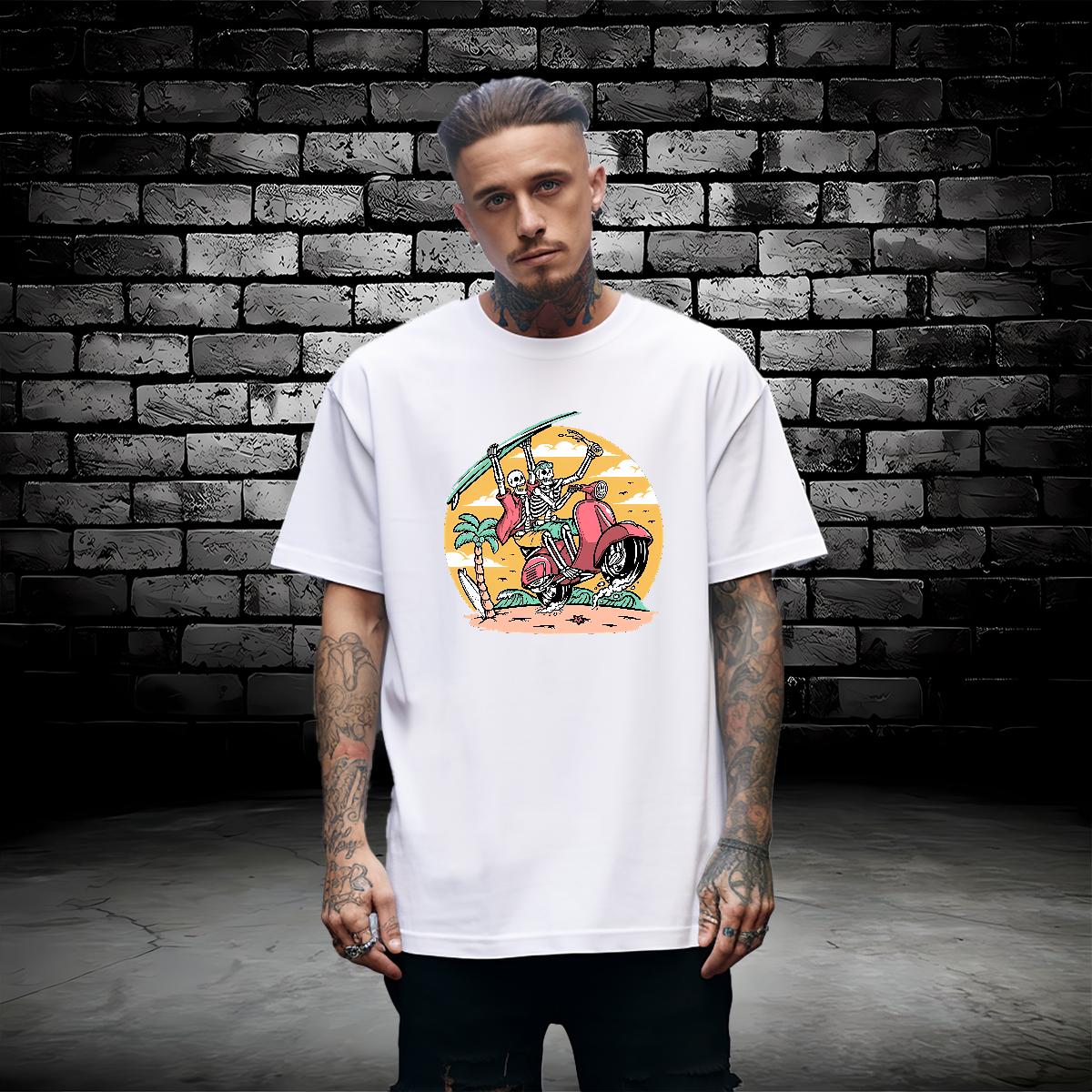 New Arrival T Shirt For Man Skeleton 100% Cotton 230g Customized Men Clothes T-Shirt Home Outdoor Crew Neck Cotton Breathable Brand Tops Tees