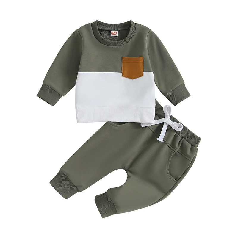 Clothing Sets 0-3Y Toddler Baby Boys Girl Fall Clothes Sets Baby Girl Clothing Set Kids Contrast Color Pullover Tops Pants 2Pcs Suits Outfits