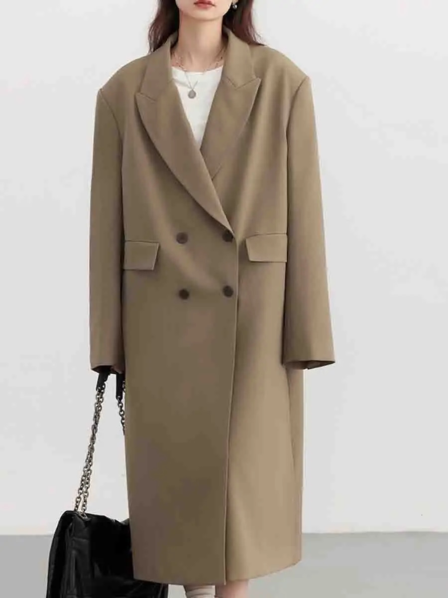 CHIC VEN Womens Trench Coat Korean Double Breasted Long Jackets Korean Fashion Soild Office Lady Overcoats Spring Autumn 240716