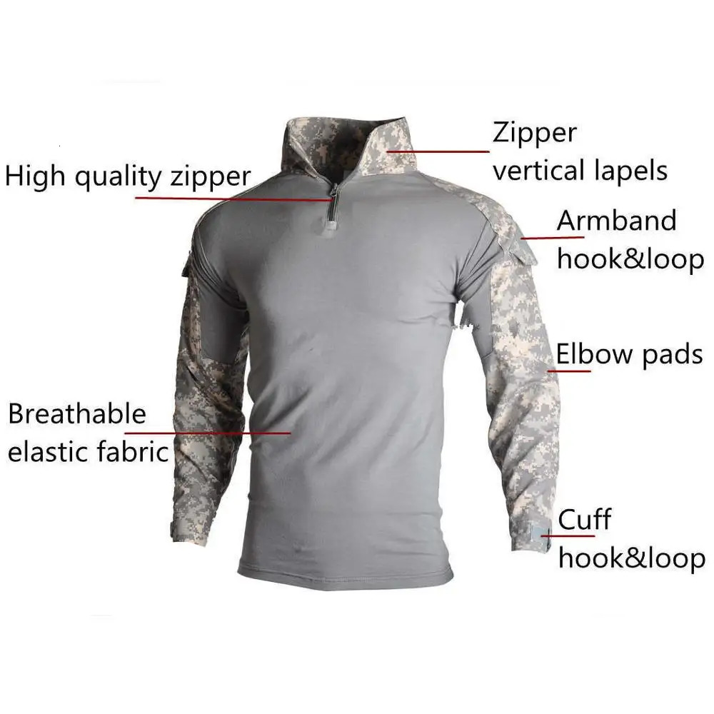 US Tactical Pants Uniform Airsoft Paintball Camo Combat Shirts Rapid Assault Long Sleeve Shirt Pads 240716