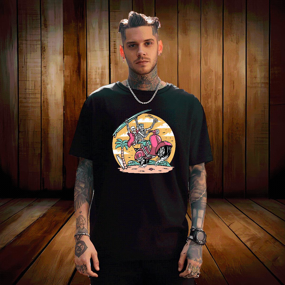 Customized Man T Shirts Skeleton 100% Cotton 230g Anime Print Summer Casual Men Tees Cotton Breathable Soft Cool Design