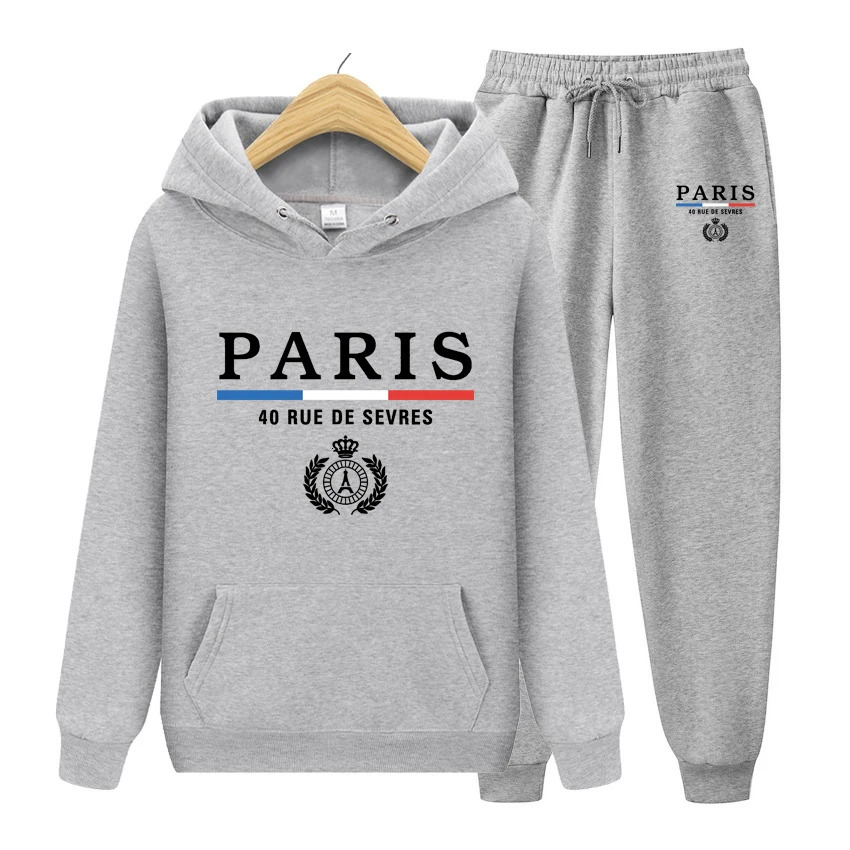 France Paris Men Women Hoodie Sweatshirt Tracksuit Set 2PC Autumn Winter Mens Hooded JacketPants Suit Male Sportswear Outwear 240717