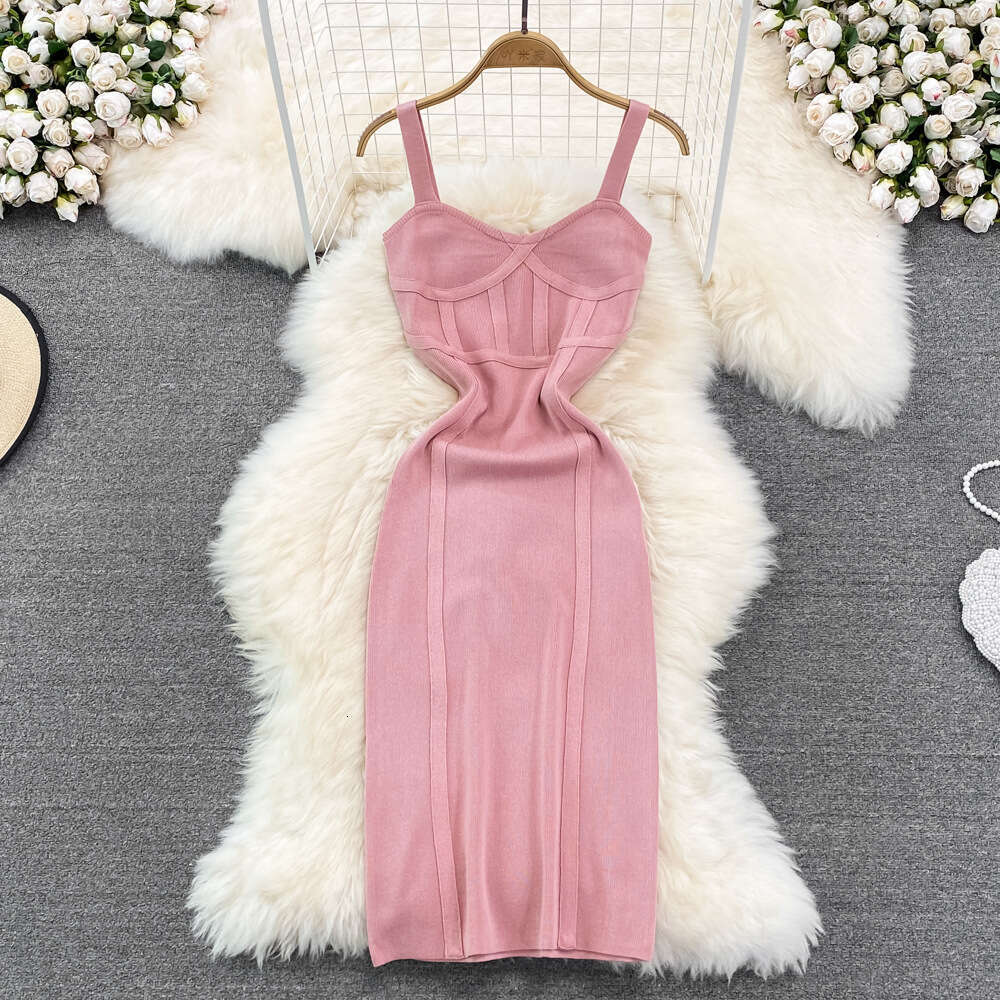 Pure Desire Style Long Camisole Women, Sexy Low Cut, Tight Fitting, Slimming, Sleeveless, Backless Knit, Buttocks Wrapped Dress for Summer BOHO DRESS