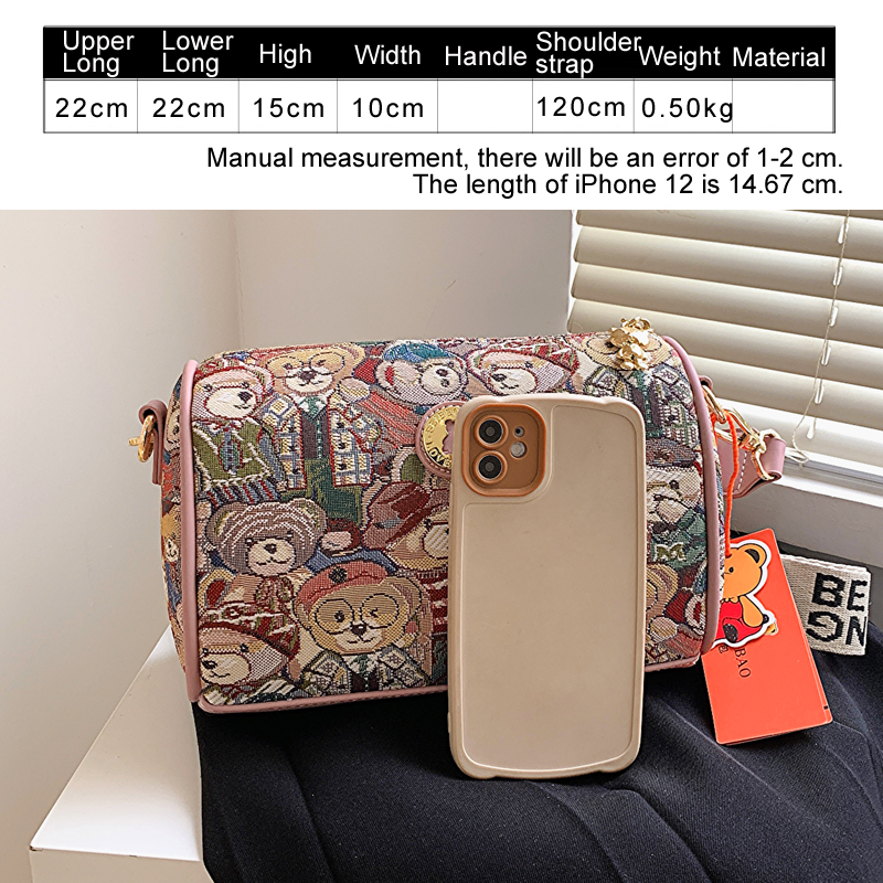 BeiBaoBao Kawaii Bear pattern crossbody women's bag exquisite Thick shoulder strap Girl's shoulder bag messenger bags for women