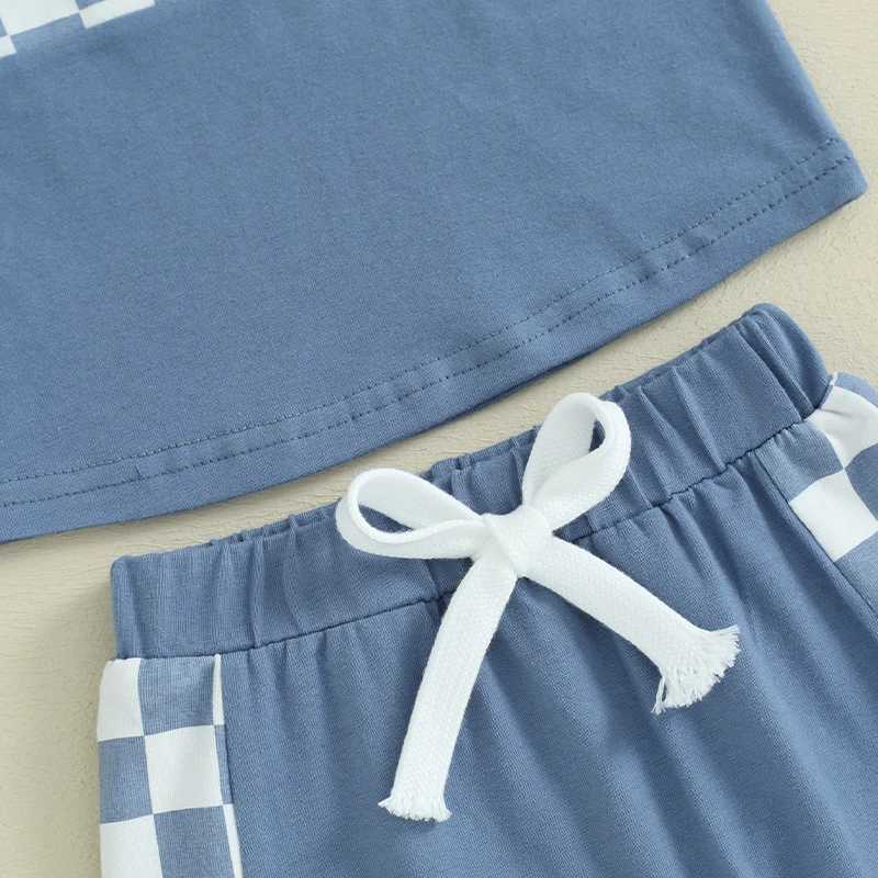Clothing Sets Baby Boy Summer Outfits Clothing Set Plaid Patchwork Short Sleeve T-Shirt and Elastic Shorts Set Toddler Children Clothes