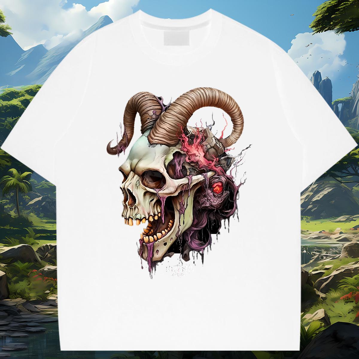 Classic Mens T Shirts Skeleton 100% Cotton 230g Custom Print Oversized Men Tshirts Anime Printing Street Cotton Breathable Soft Designer Tees Shirts