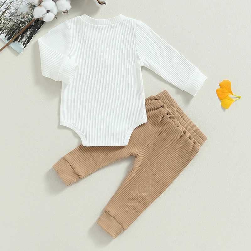 Clothing Sets Newborn Baby Boy 2 Piece Outfit Solid Color Ribbed Button Long Sleeve Rompers and Elastic Pants Fall Spring Clothes
