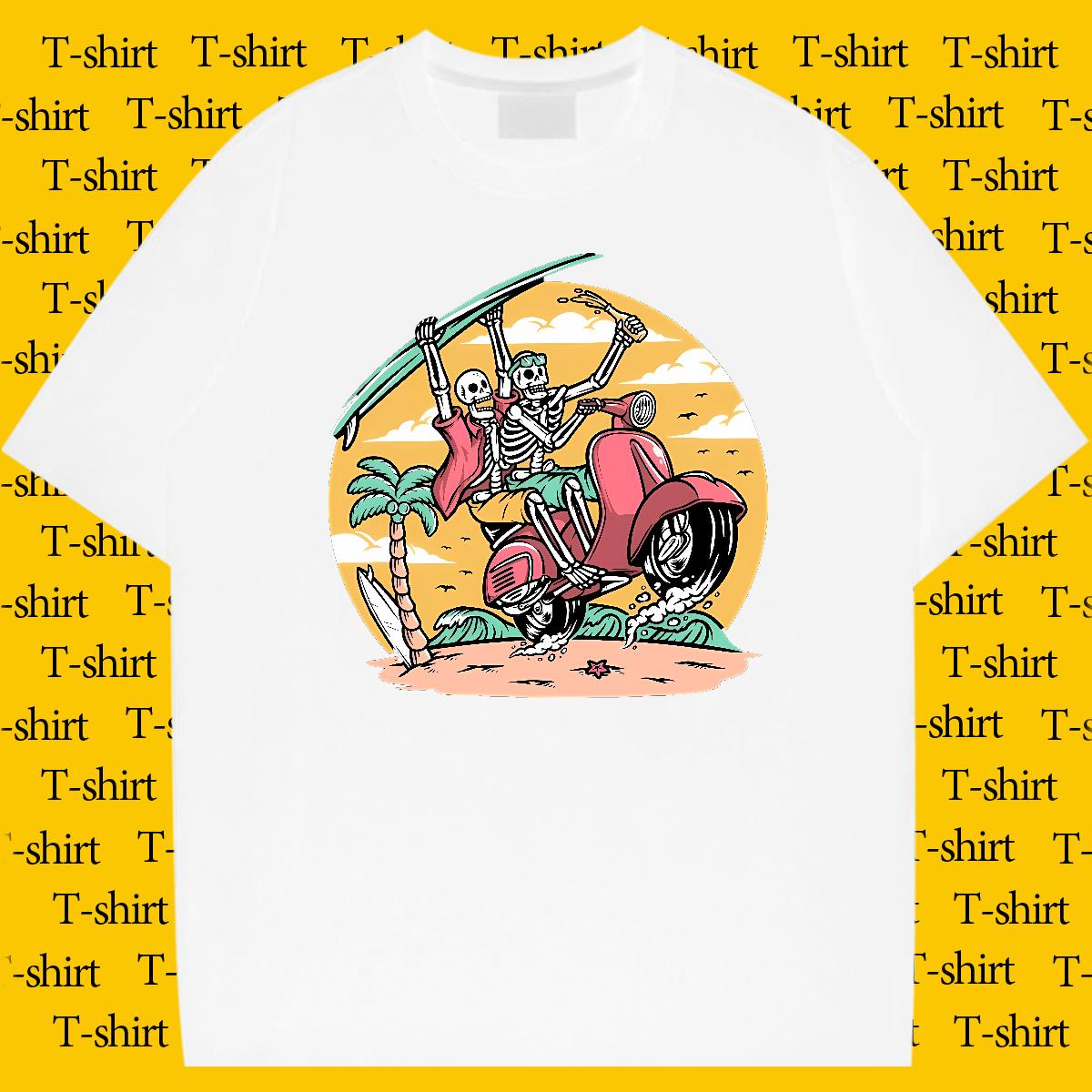 Loose Fit T Shirt For Man Skeleton 100% Cotton 230g Hip Hop O-Neck Short Sleeve Cotton Couples T Shirts DIY Customized Asian Size Wear