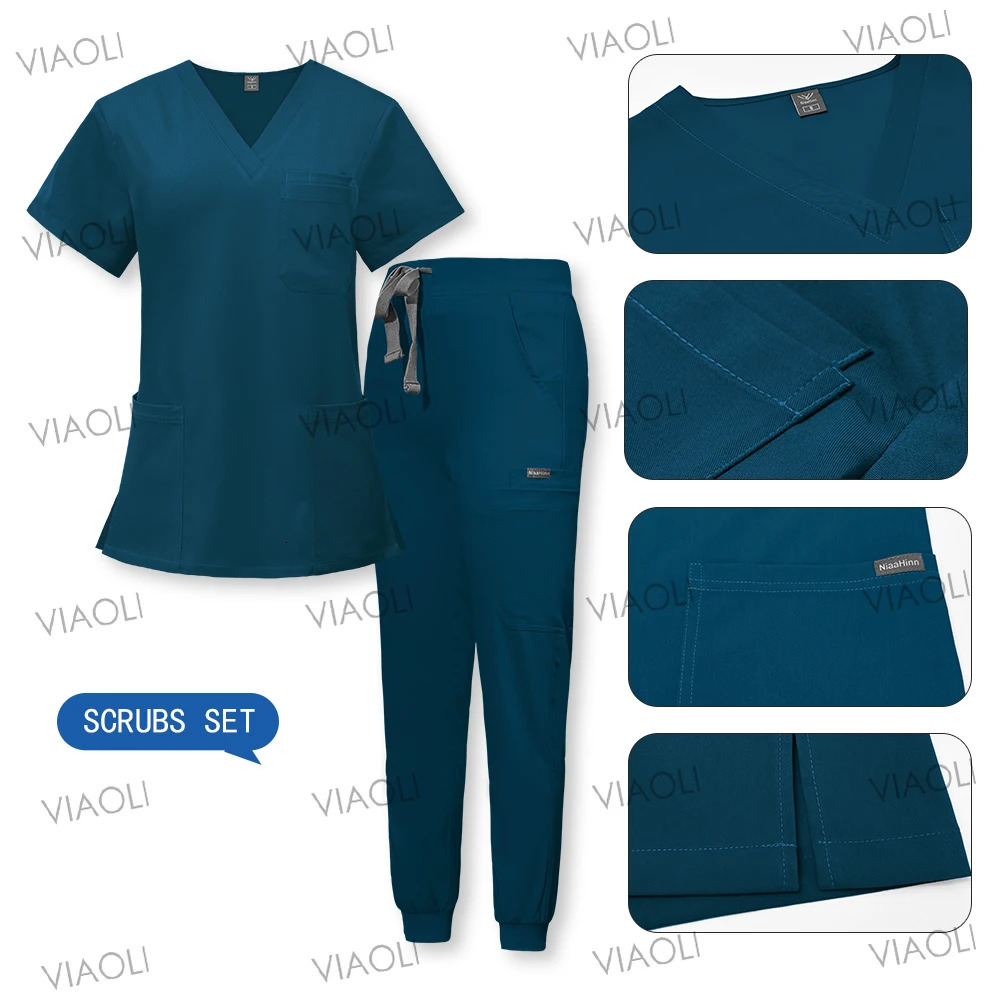 Multicolor Scrubs Uniform Short Sleeve TopsPants Nursing Uniform Women Pet Shop Doctor Nurse Scrub Set Surgery Workwear 240716