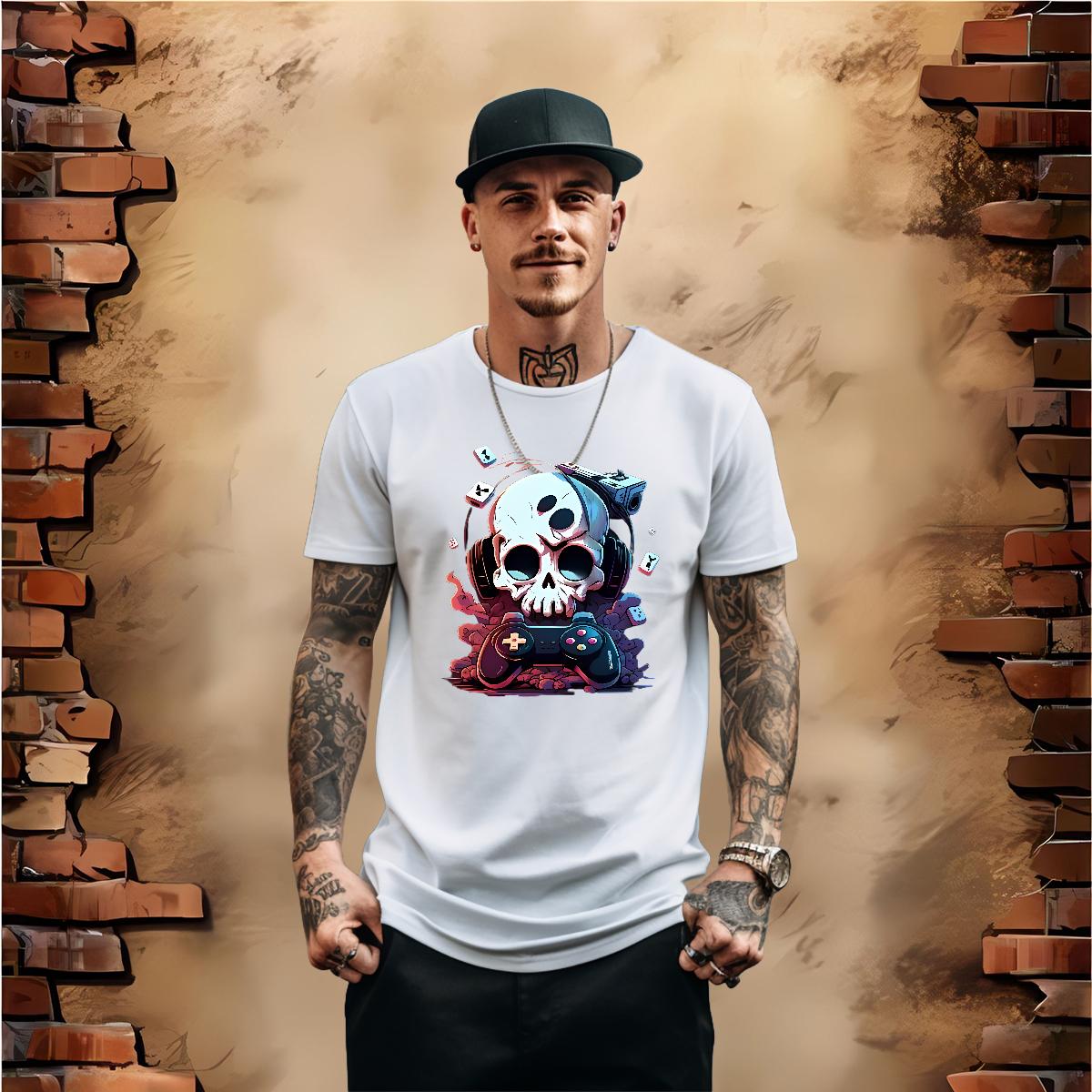 DIY T Shirt For Man Skeleton 230g Cotton Cartoon Print Street Casual Men Tshirts 180g Cotton Comfortable