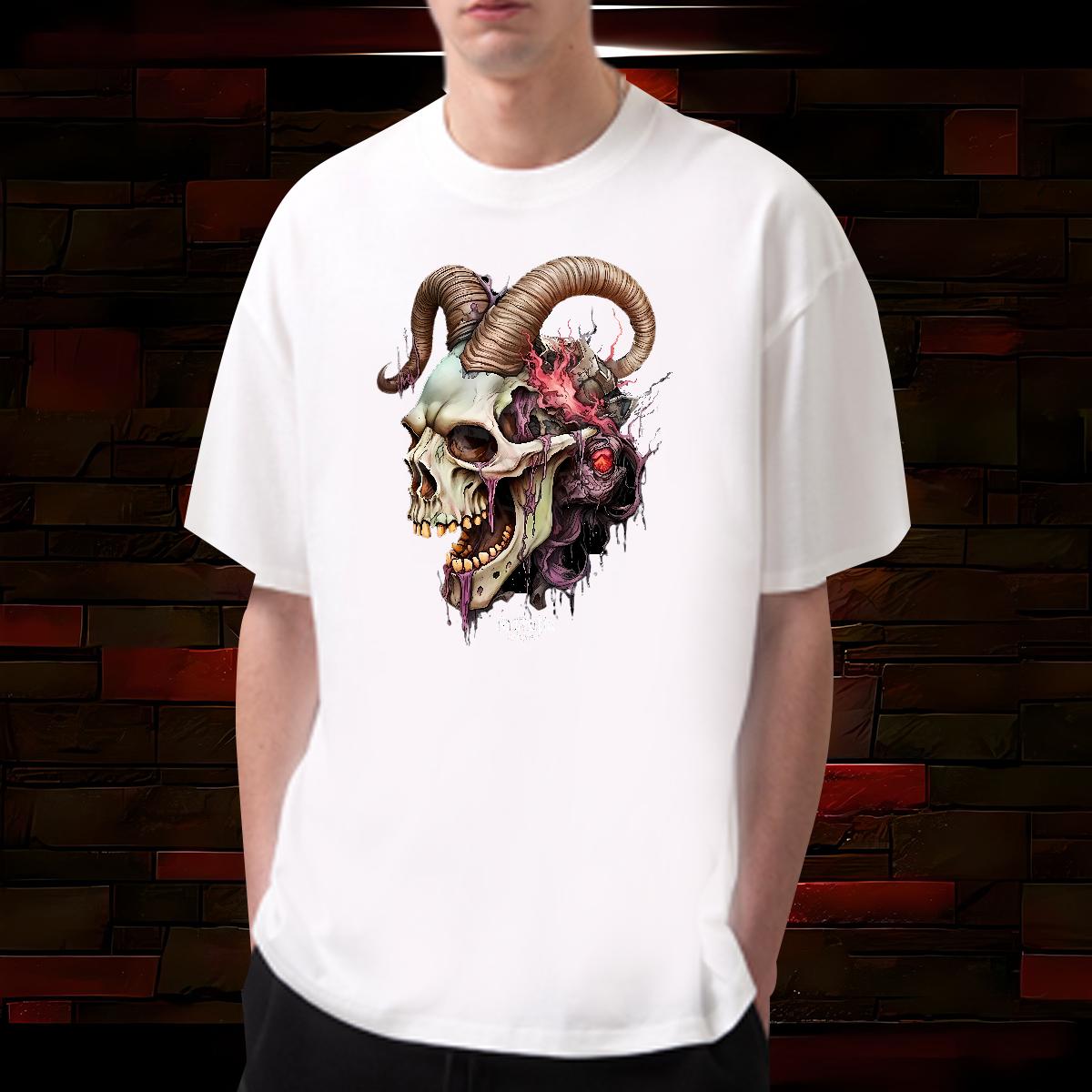 High Quality Mens Tshirts Skeleton 230g Cotton Breathable Crew Neck Hip Hop Street T-Shirts Plus Size Custom Classic Casual Clothings