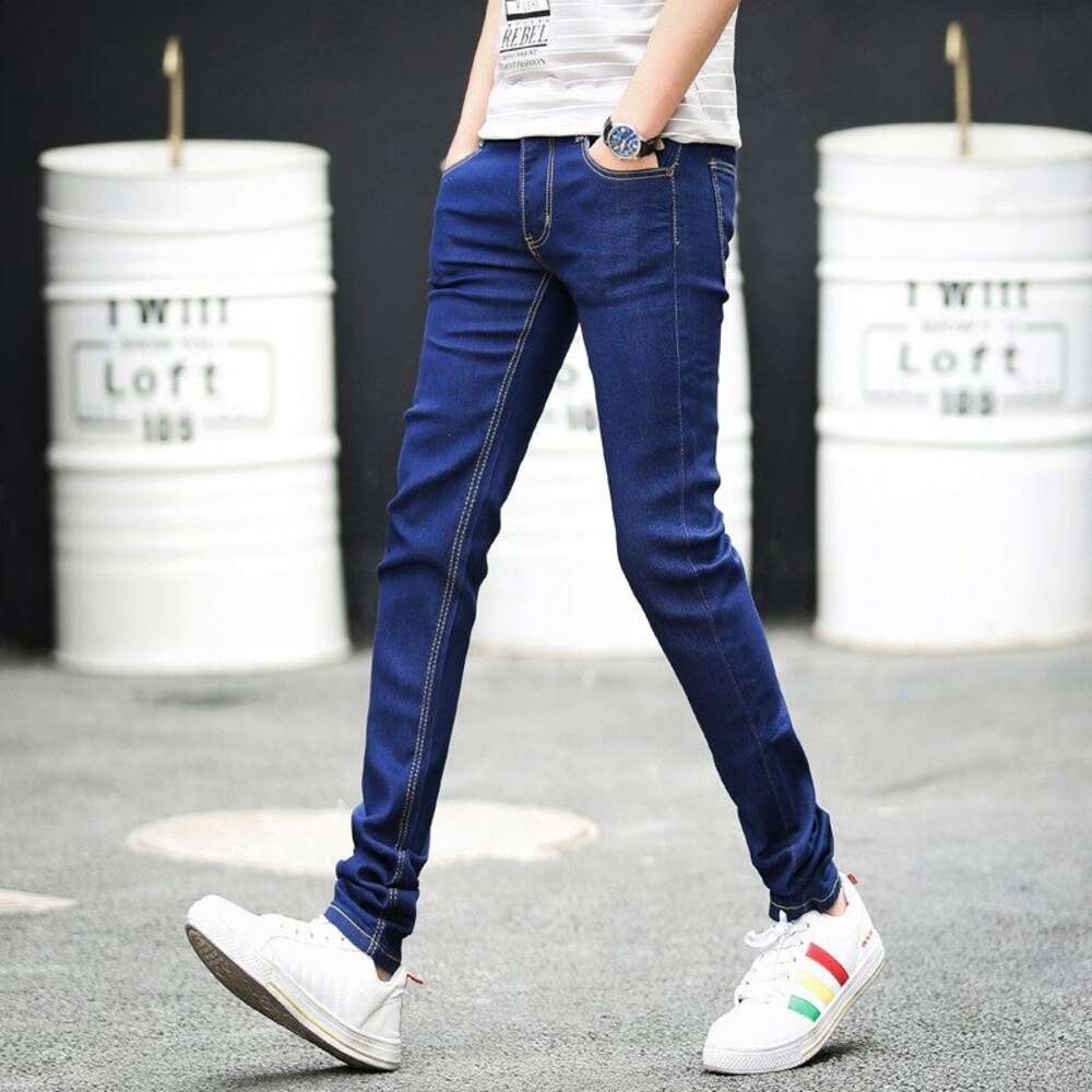 New Arraival Men Fashion Jeans Casual Slim-Fit Denim Trousers Korean Style Men's Solid Color
