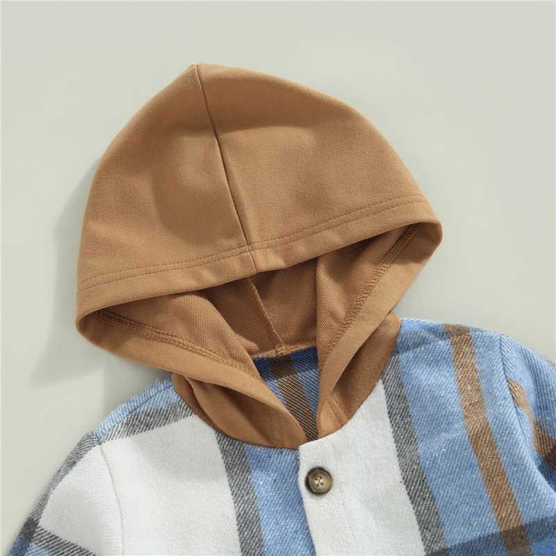 Clothing Sets Boys Autumn Clothes Set Plaid Print Long Sleeve Button Hood Shirt Jacktes + Solid Color Casual Trousers Kid Clothing Fall Outfit