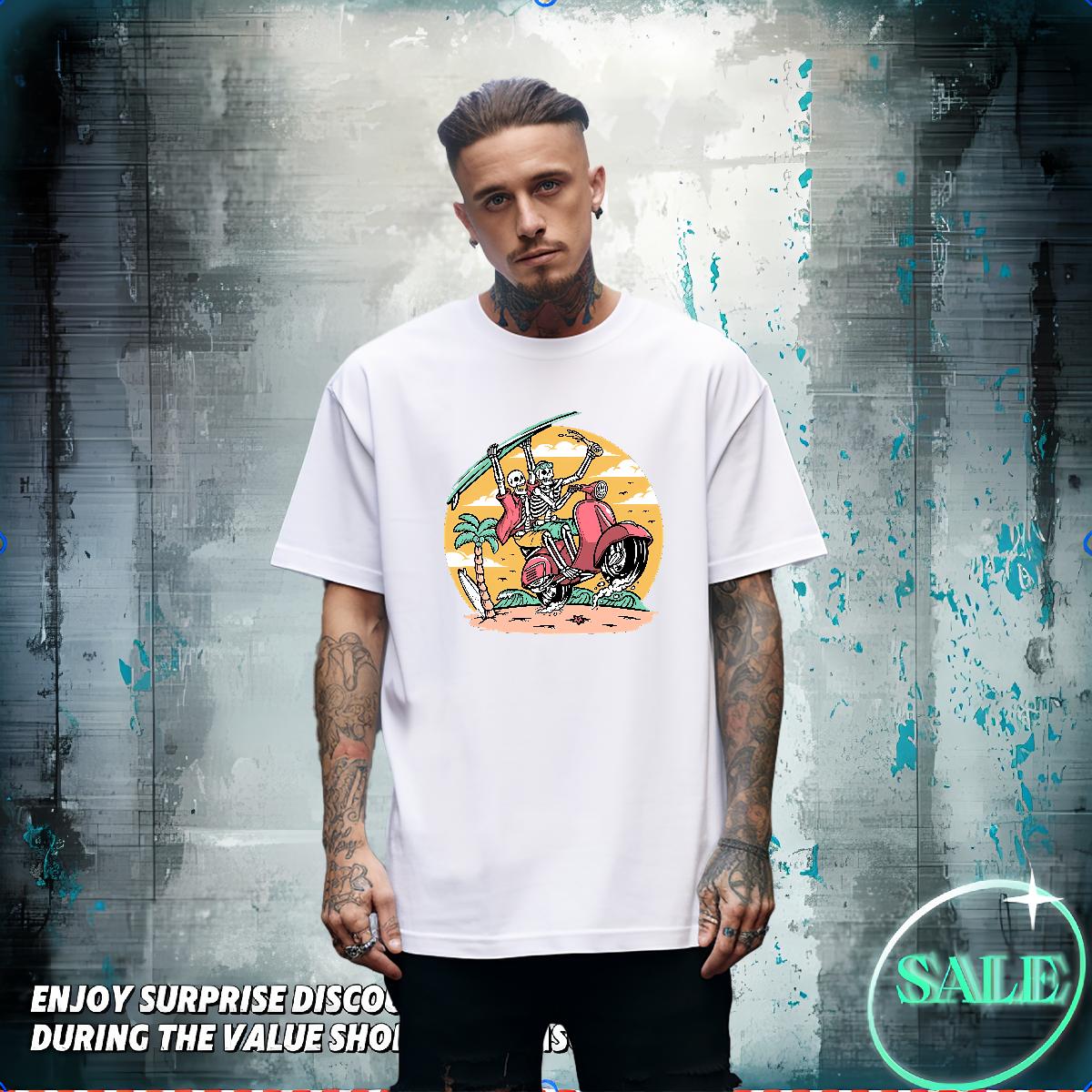 Classic Couples T Shirts Skeleton 100% Cotton 230g Breathable Short Sleeve Sports Casual T-Shirts Plus Size Custom Fashion Designer Tees Shirts