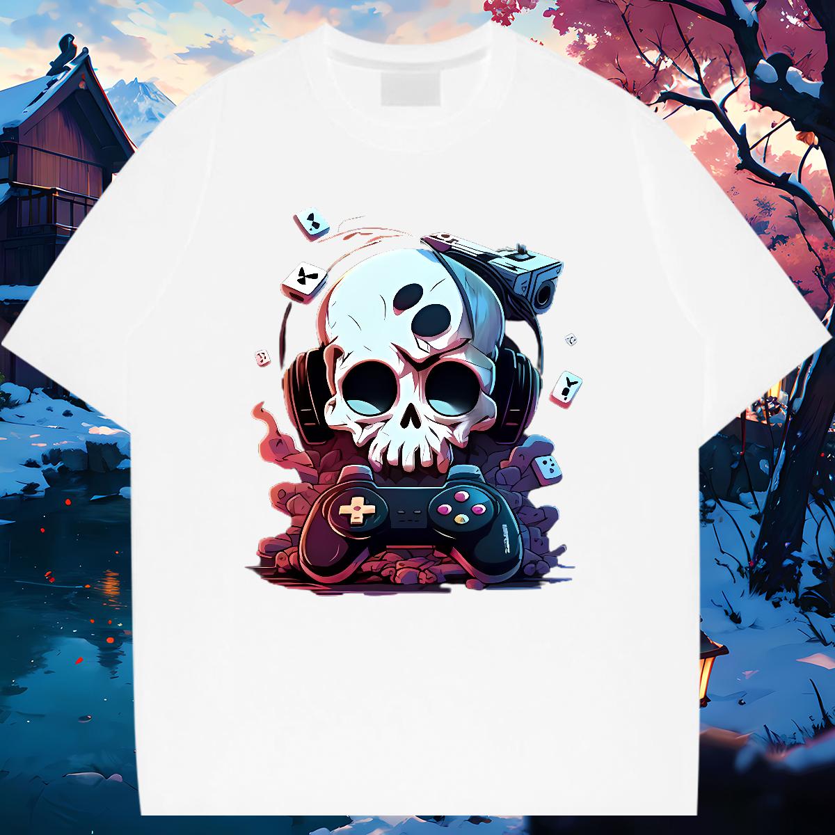 Loose T Shirts Men Skeleton 230g 100% Cotton Hip Hop Breathable Short Sleeve Tshirt for Man Woman Brand Black White Tshirts