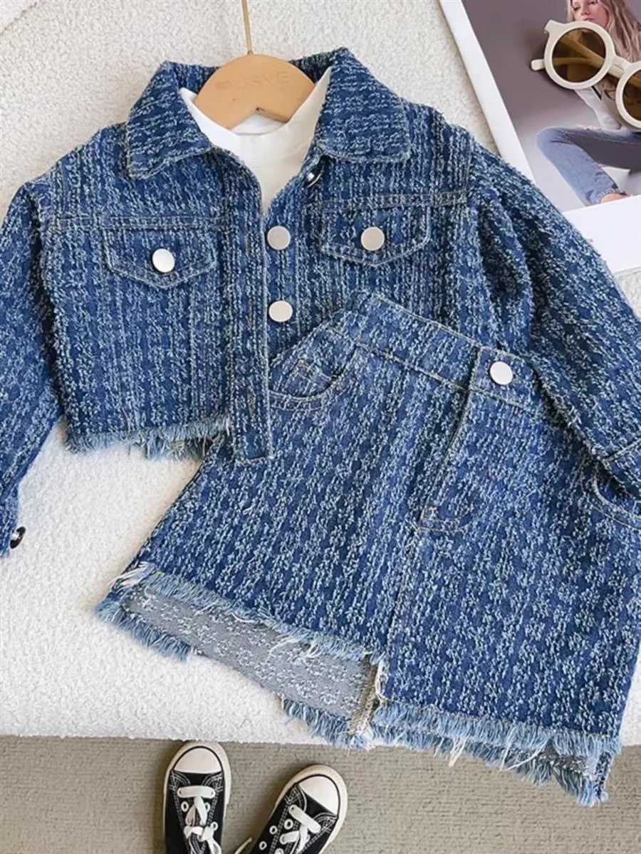 Clothing Sets Girl Denim Clothes Set Korean Fashion Toddler Kid Denim Jacket+Skirt 2PCS Suits Autumn Spring Casual Style Clothing Sets Outfit