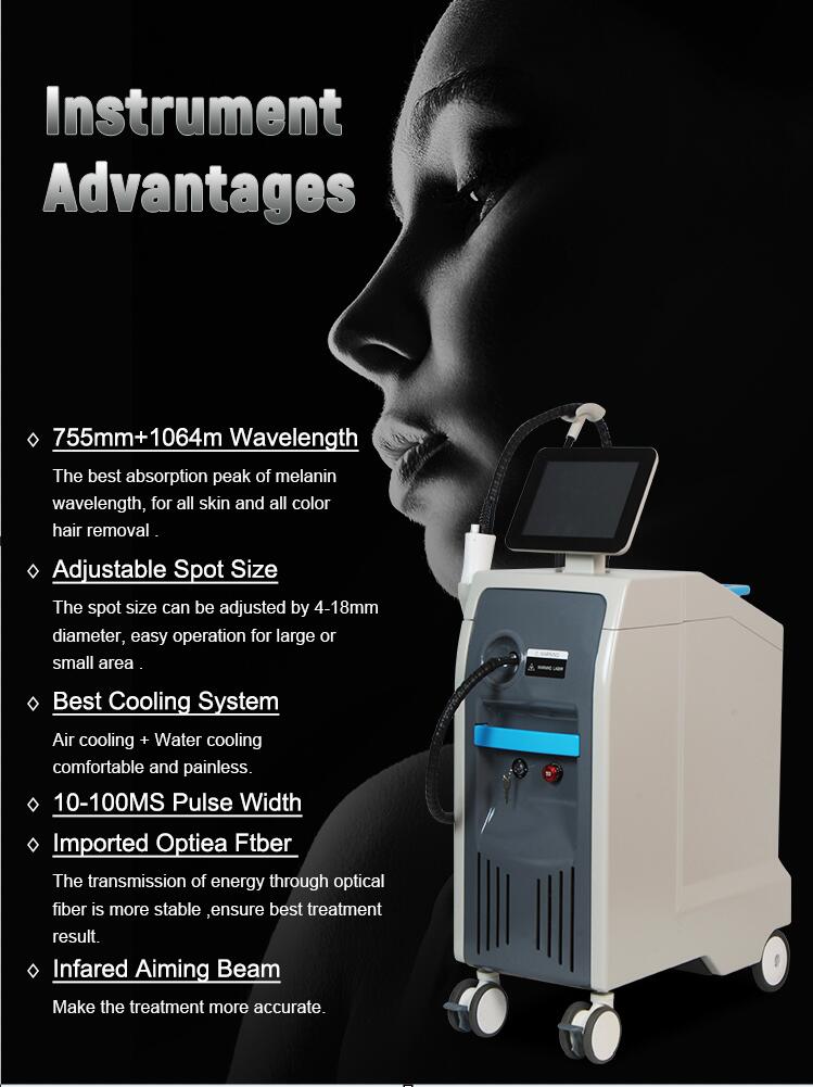 High quality 1064nm 755nm ALEX ND YAG laser hair removal laser tattoos removal acne pigment freckles removal spider veins Rosacea removal laser beauty
