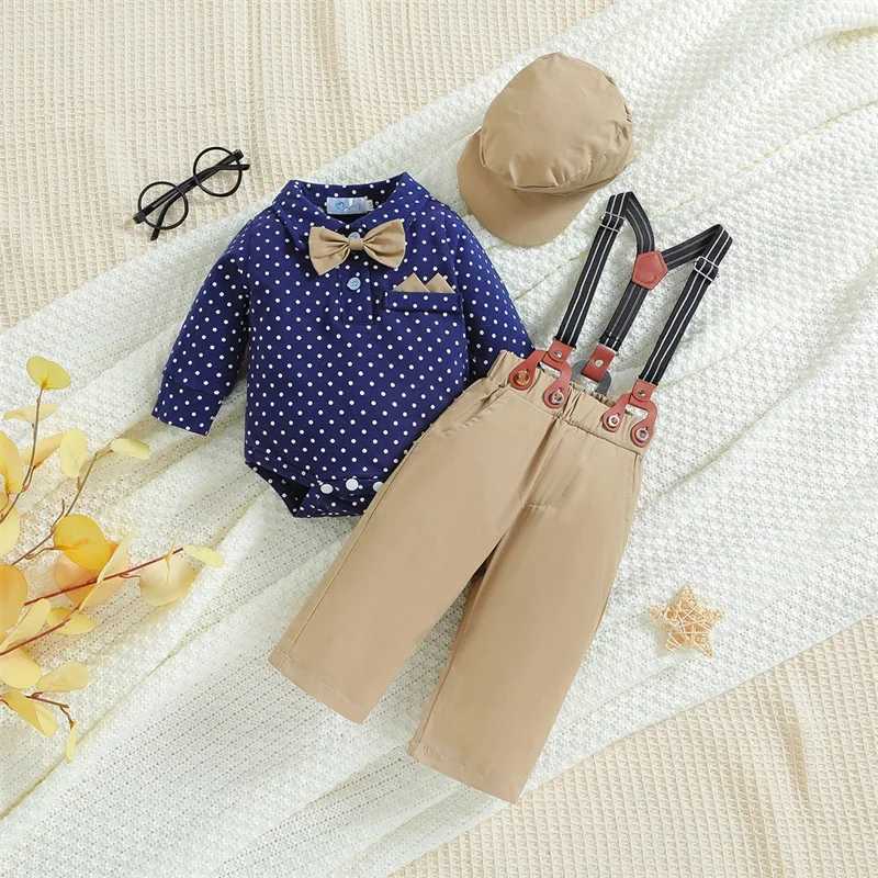Clothing Sets Baby Boys Autumn Clothing 3Pcs Gentleman Outfits Long Sleeve Dots Print Bodysuit + Suspender Pants + Hat Set Infant Clothes