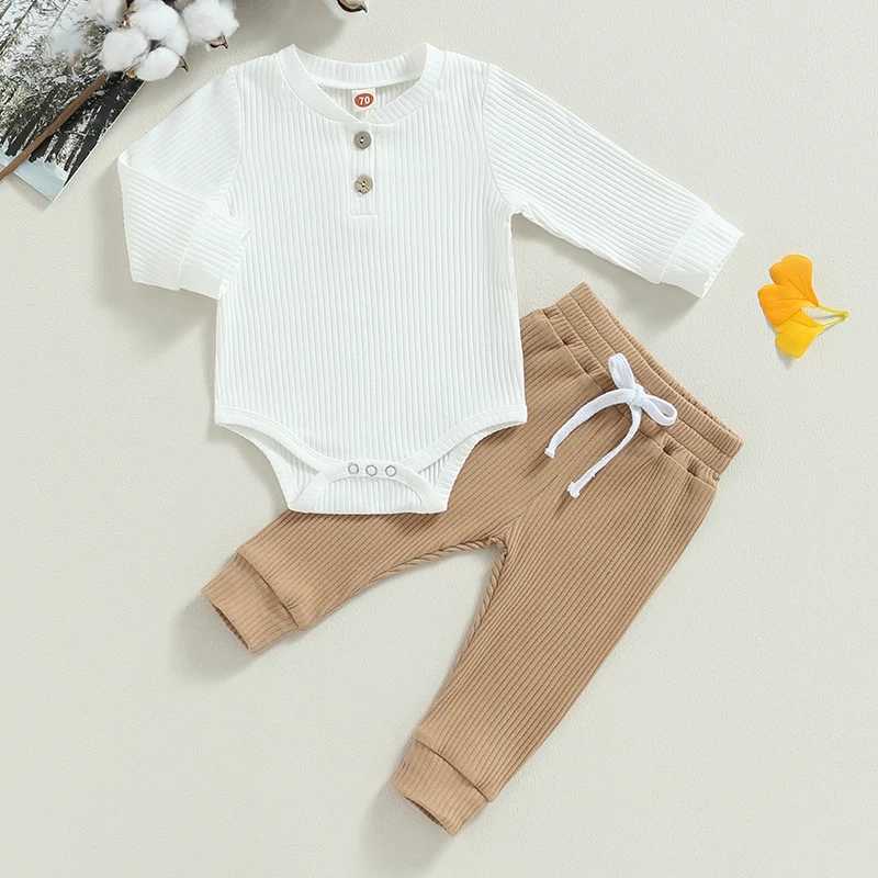 Clothing Sets Newborn Baby Boy 2 Piece Outfit Solid Color Ribbed Button Long Sleeve Rompers and Elastic Pants Fall Spring Clothes