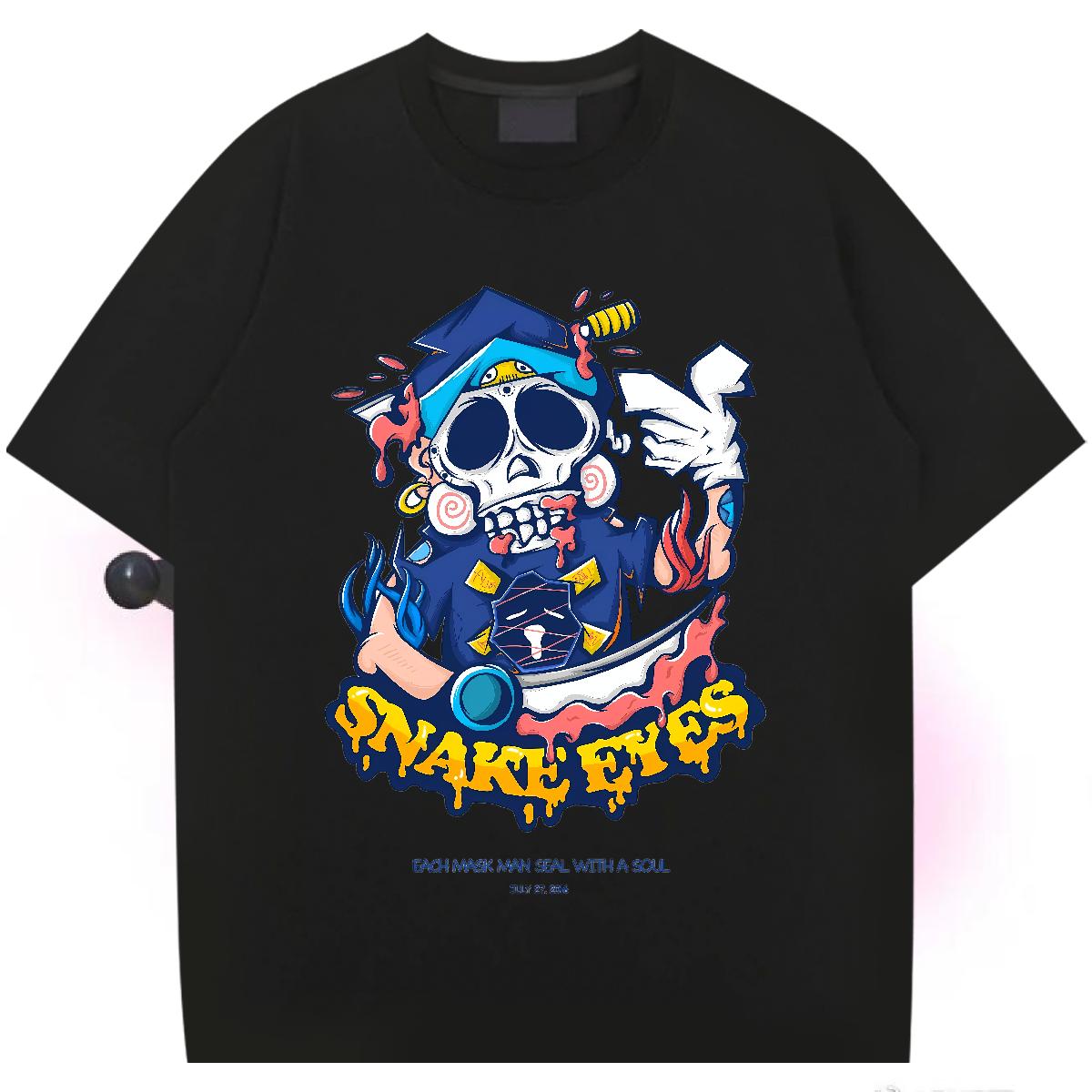 Classic T-Shirts Skeleton 230g Cotton Black Oversized Mens Tshirts Anime Printing Street Cotton Breathable Soft Clothings