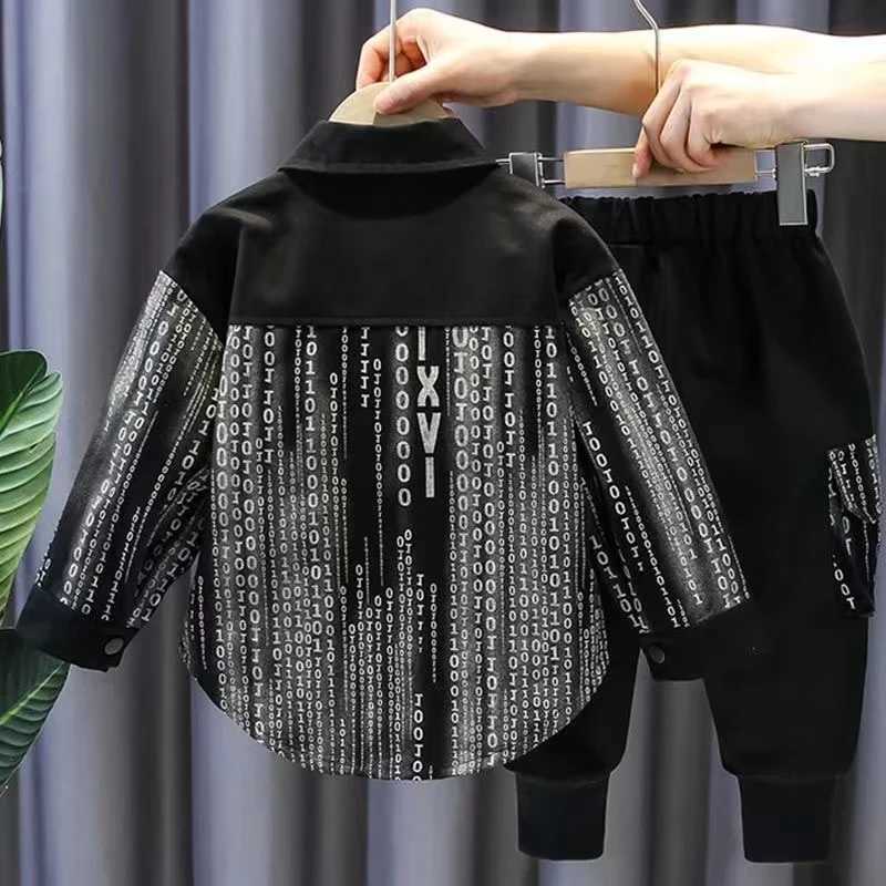 Clothing Sets Boys Clothes Spring Autumn 1-10T Suit New Korean Childrens Lapel Long Sleeve Shirt+Pocket Pants Babys Personalized Outfits