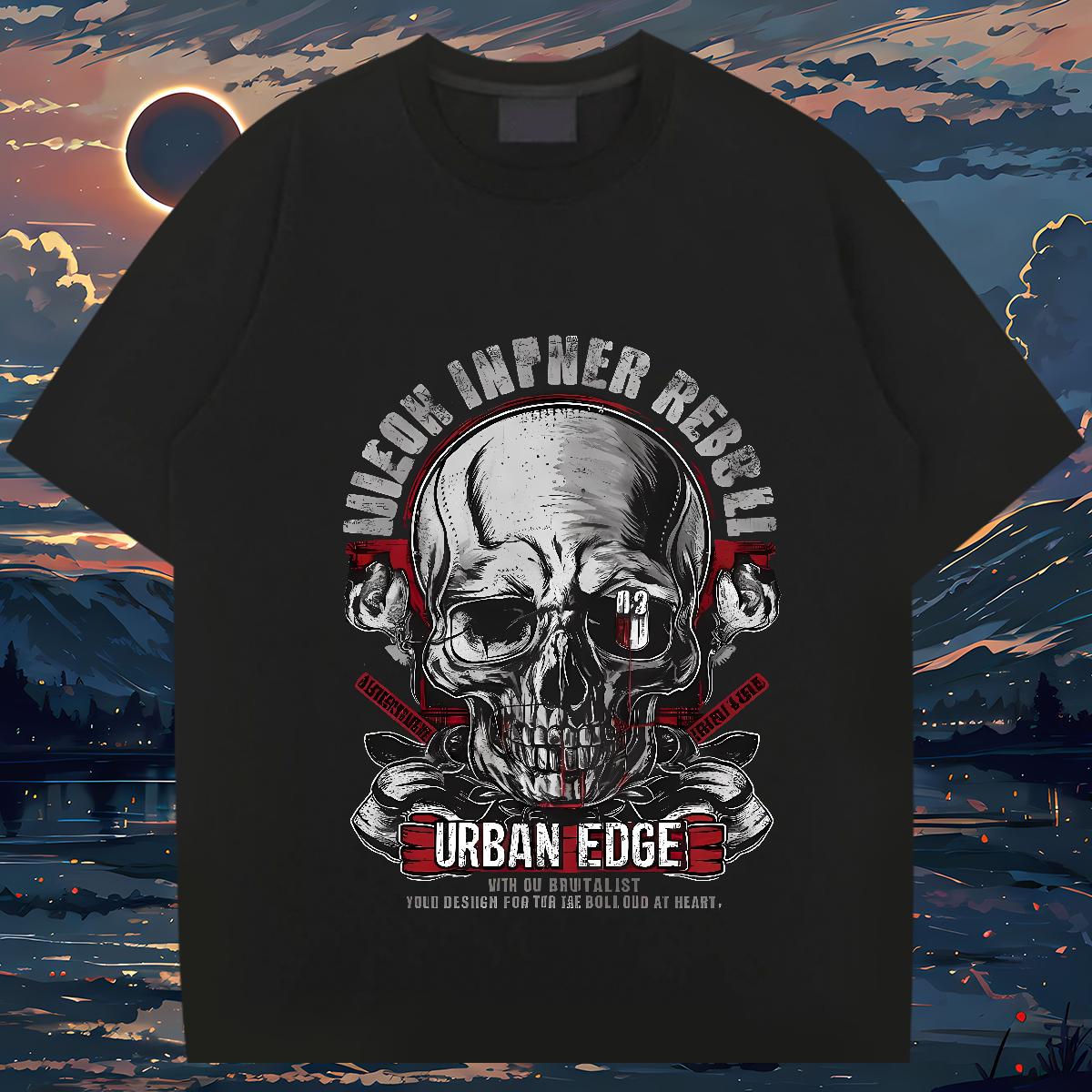 DIY T Shirt For Man Skeleton 230g Cotton Skull Men Tops Tees Hip Hop Round Neck Short Sleeve Brand Wear