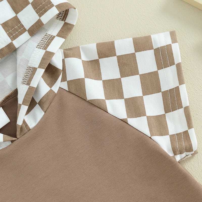 Clothing Sets 0-3Y Boys Clothing Sets Summer Short Sleeve Checkerboard Print Hooded Tops and Shorts Kids Clothes Casual Clothing Sets