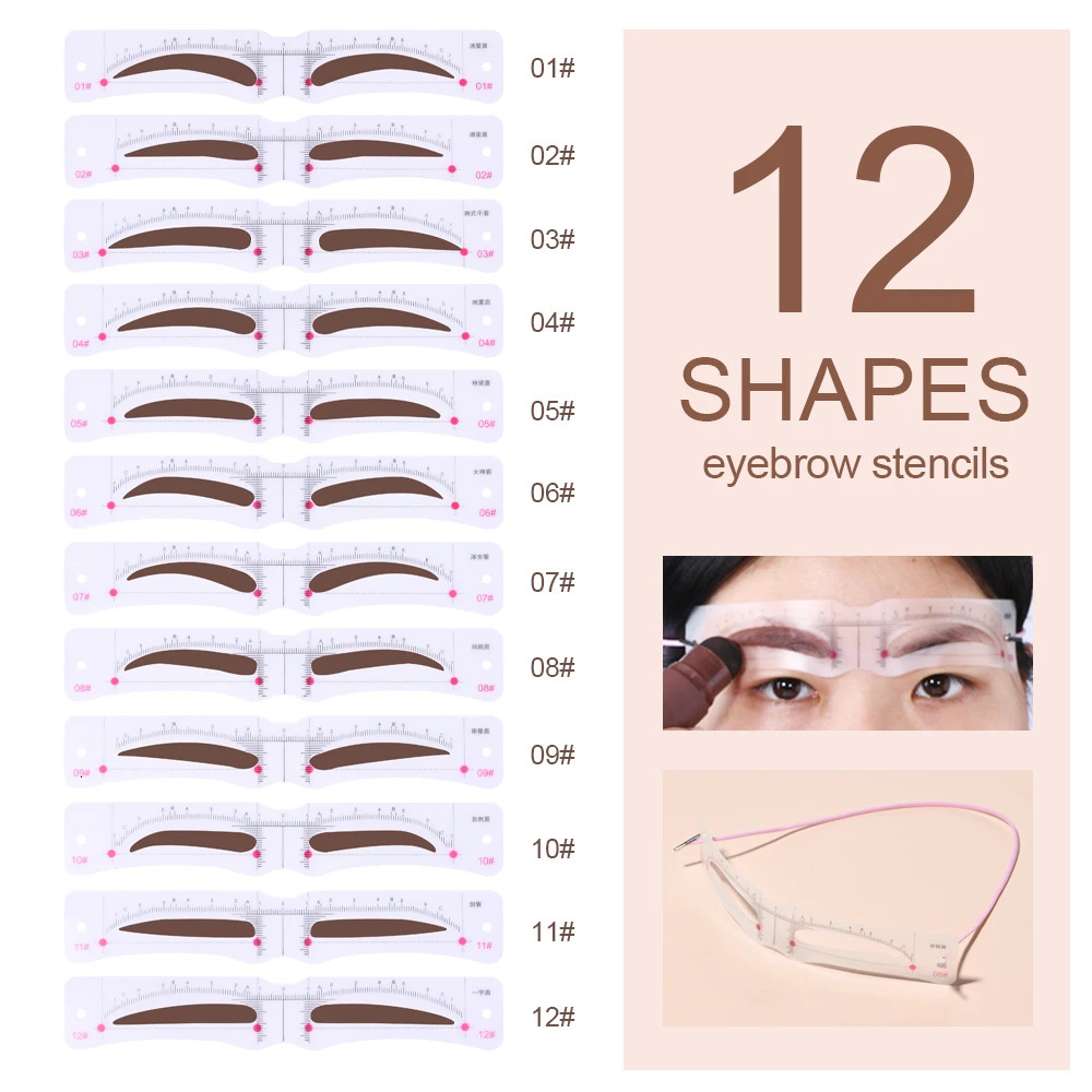 Eyebrow Powder Stamp Set 12 Styles/Set Eyebrow Card Drawing Guide Template Card Reusable Easy Makeup Long Lasting 240715