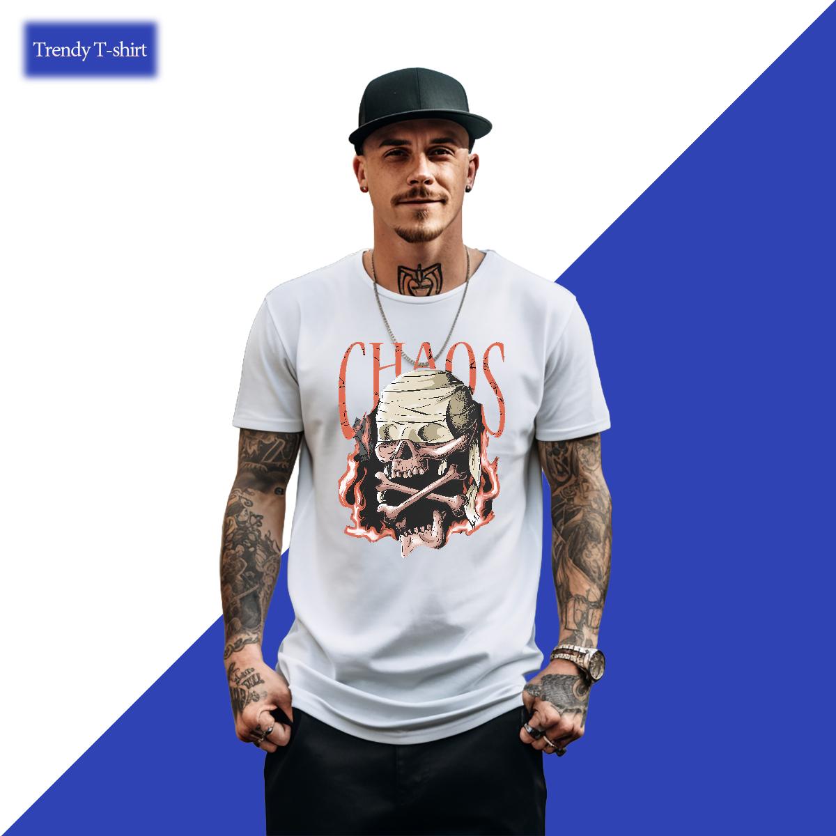 Casual New T Shirts Men Skeleton 230g Cotton Custom Printing Mens Tshirts Anime Printing Street Short Sleeve Cotton O-Neck Classic Top Tees