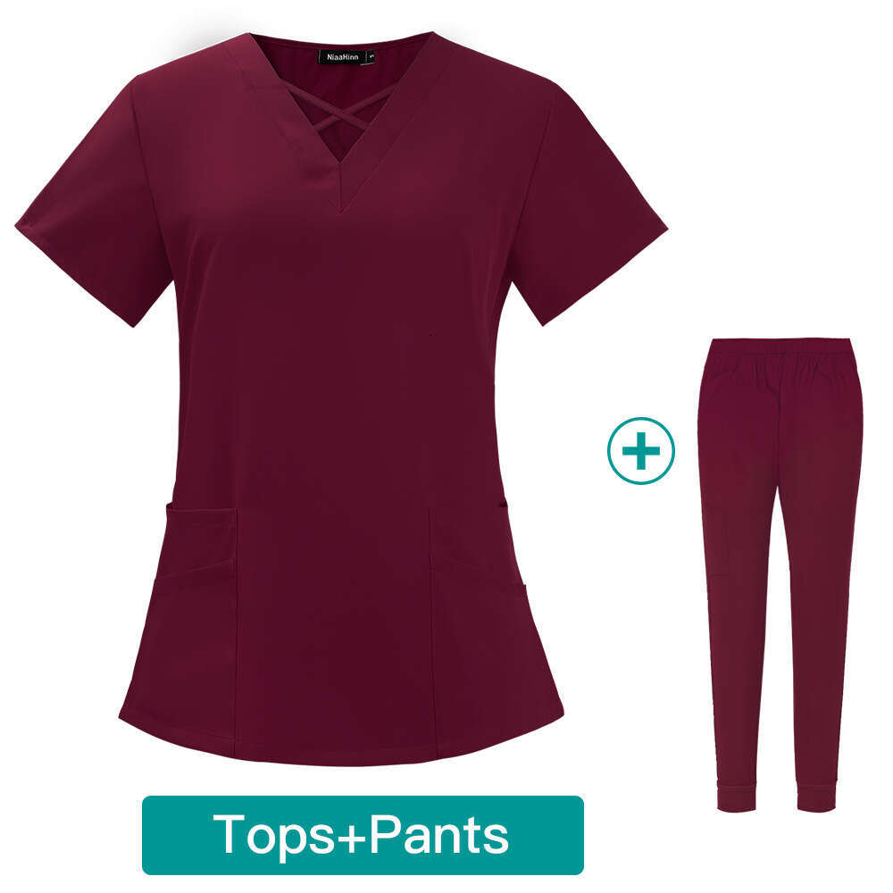Niaa Hinn Scrubs Zip Up Scrubs New Arrival Non-ironing French Printing Business Affairs Self-cultivation Short Waist Linen