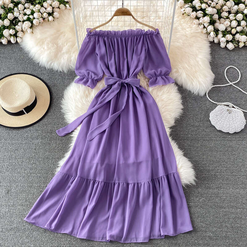 Vacation Beach Skirt Fashionable Sexy Off the Shoulder and Elegant Style Large Swing Long Dress Self-cultivation Novelty Pregnant Womens Dress Oversiz