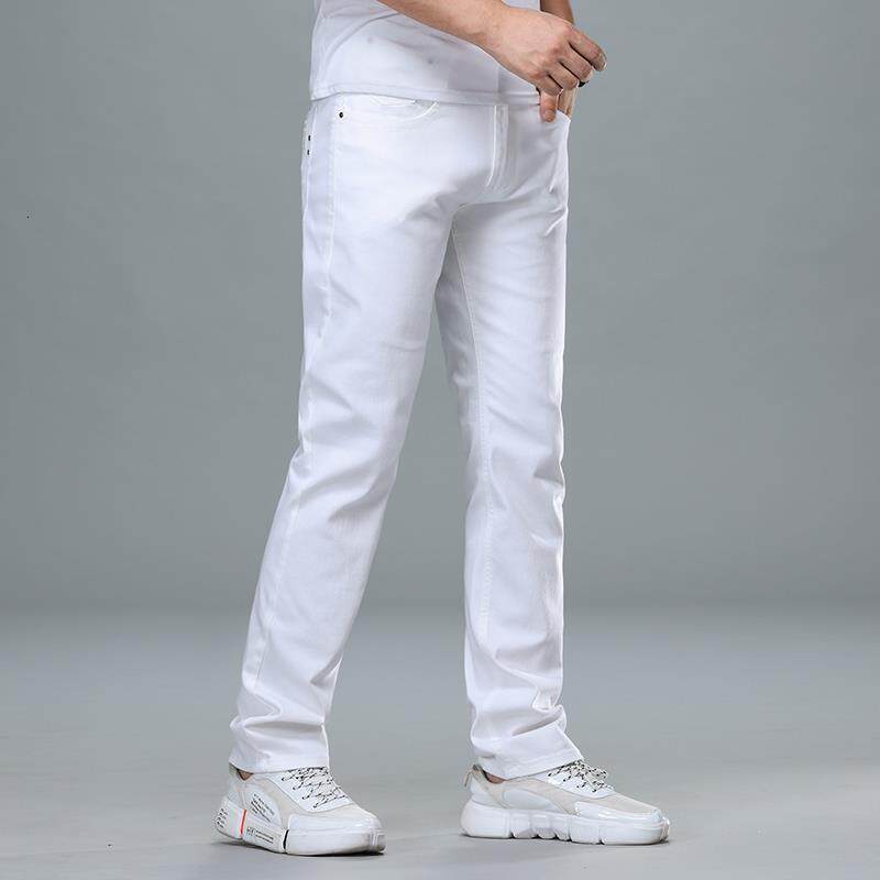 FBY216 Cotton white jeans loose straight trousers stretch fashion brand summer thin men's casual pants