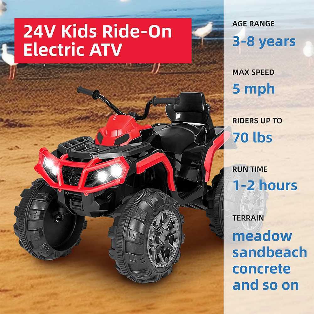 24V Battery Powered Kids ATV Ride On Electric Car with Bluetooth MP3 LED Headlights Spring Damper System for Boys and GirlsCL240717