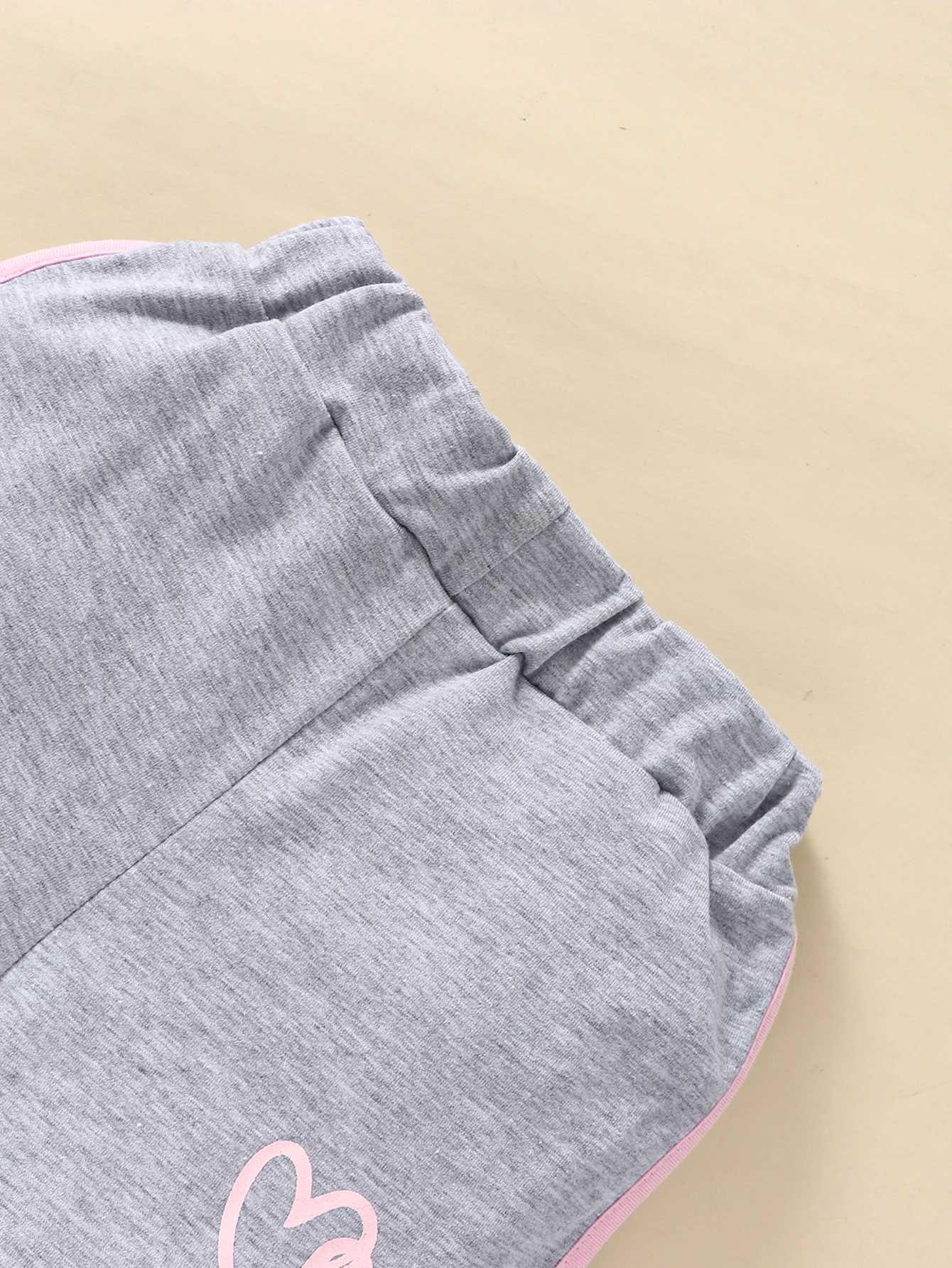 Clothing Sets Baby Girls Heart Print Top Contrast Binding Track Shorts 2Pcs Sets Infant Newborn Casual Summer Clothes