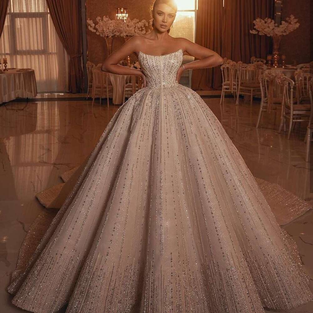 Sequined Strapless Wedding Dress 2021 New Stunning Bridal Gowns Saudi Arabic Plus Size Vestido De Novia 0717
