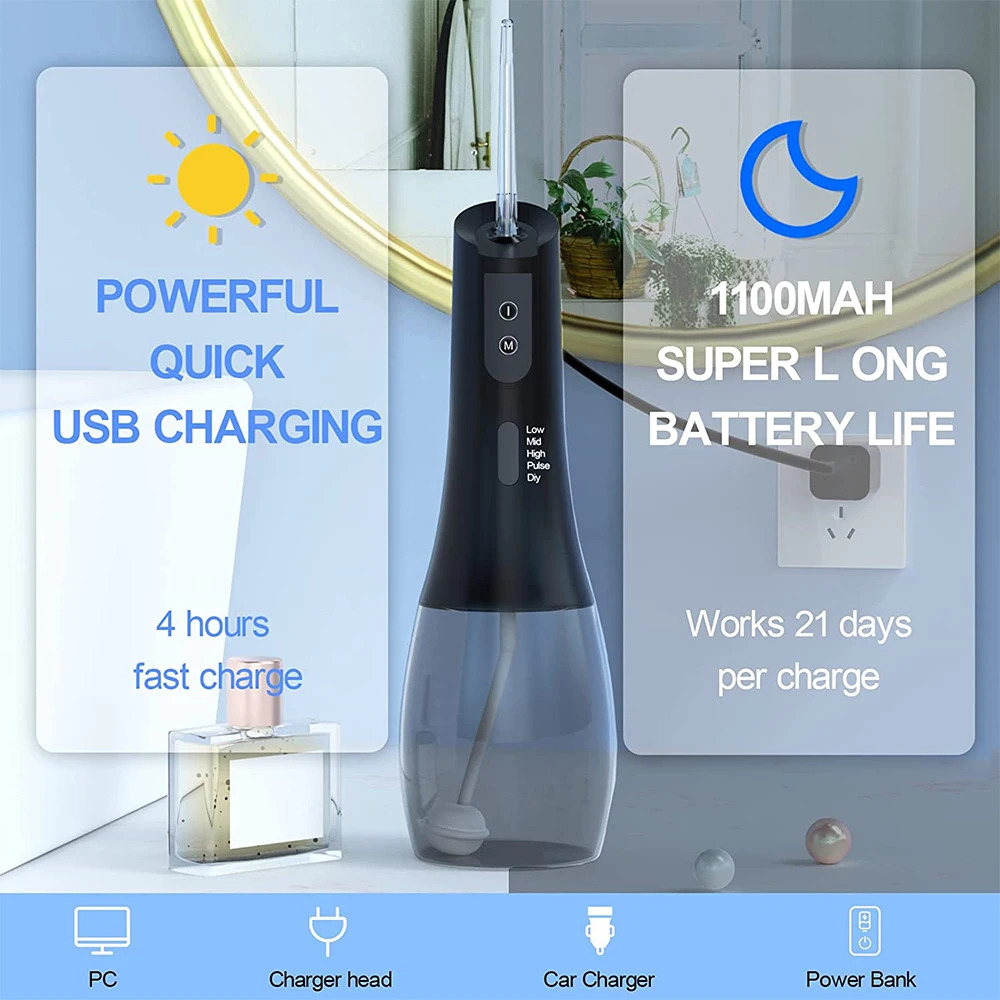 Oral Irrigator Portable Water Flosser Rechargeable 5 Modes IPX7 400ML Dental Water Jet for Cleaning Teeth 240715