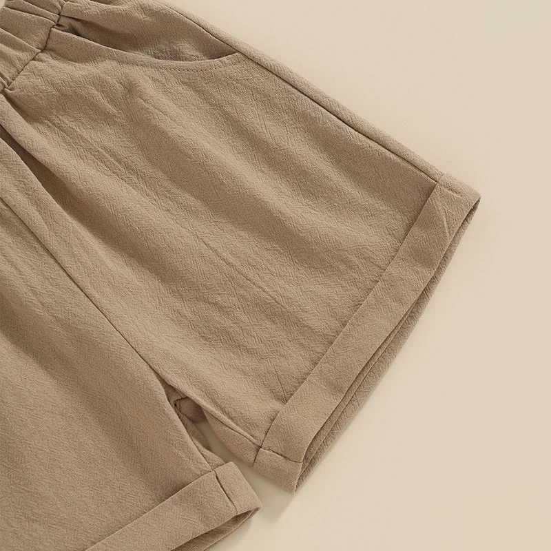 Clothing Sets 2Pcs Little Boys Outfit Toddlers Summer Solid Color Lapel Short Sleeve Single-breasted Shirt Tops + Elastic Waist Shorts