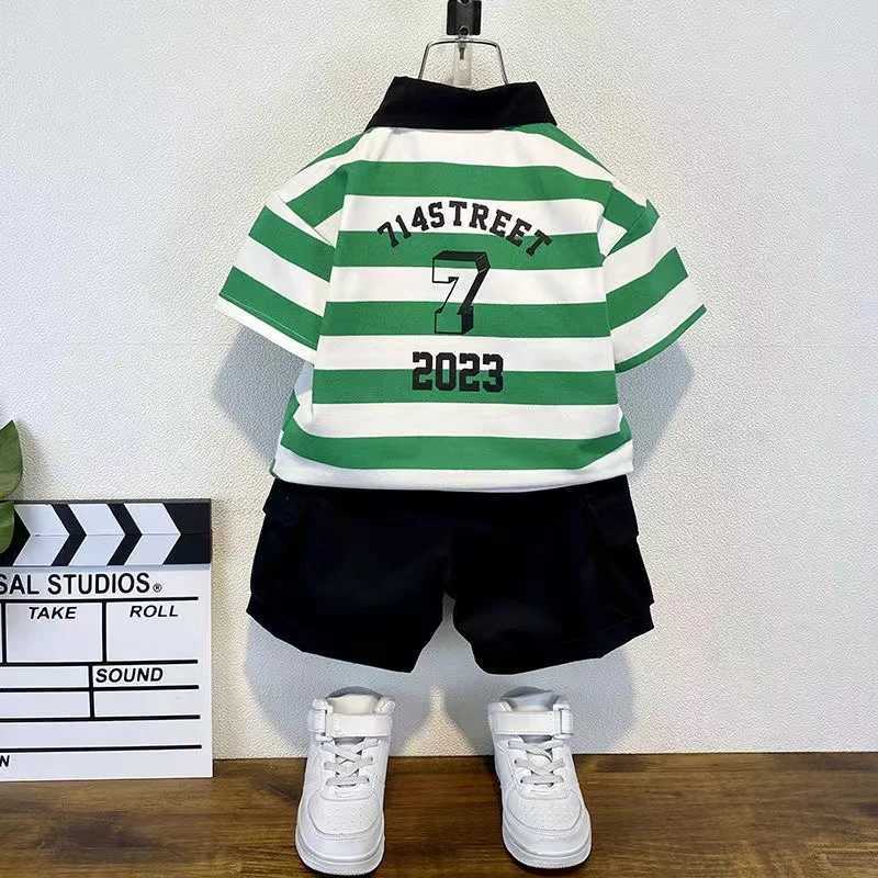 Clothing Sets Boys Summer Clothing Set 2024 New Western Style Childrens Summer POLO Shirt Thin Short sleeved Clothes Two Piece Set