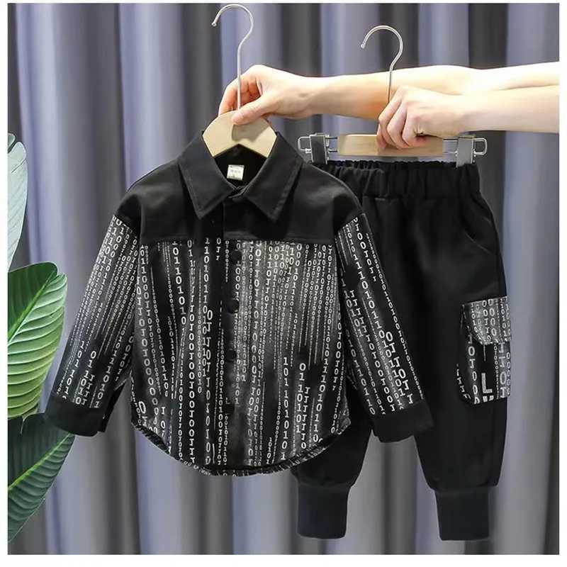 Clothing Sets Boys Clothes Spring Autumn 1-10T Suit New Korean Childrens Lapel Long Sleeve Shirt+Pocket Pants Babys Personalized Outfits