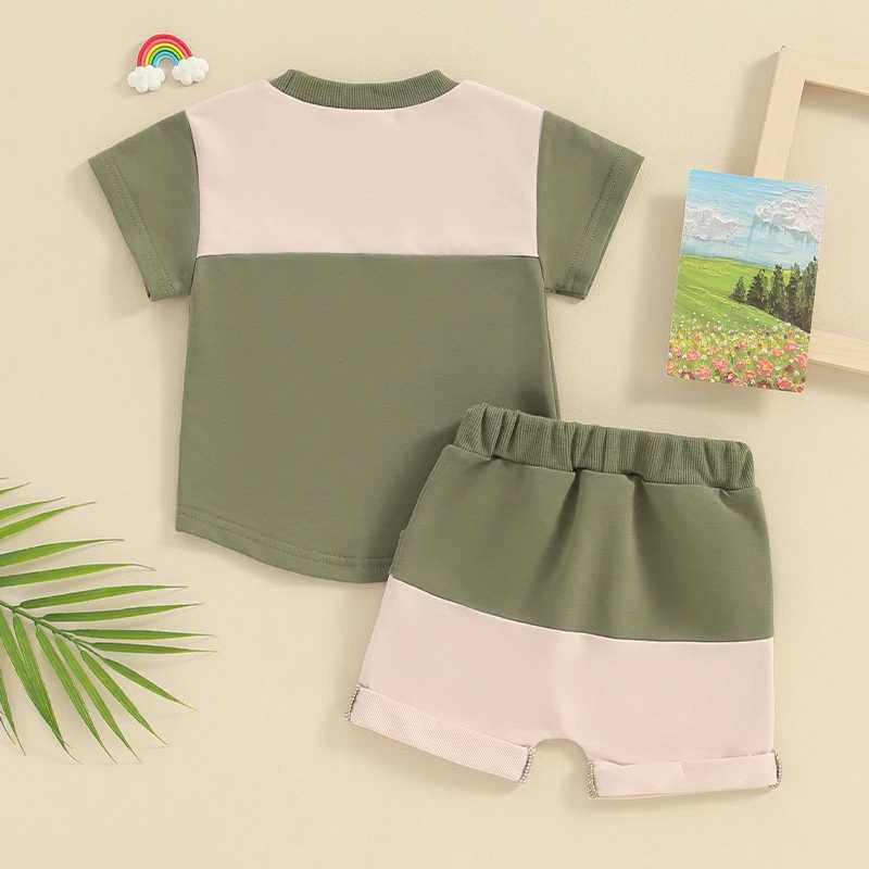 Clothing Sets Toddler Boy Summer Clothes Baby Clothing Sets Contrast Color Short Sleeve Pocket T-Shirt with Elastic Waist Shorts 2Pcs Outfit