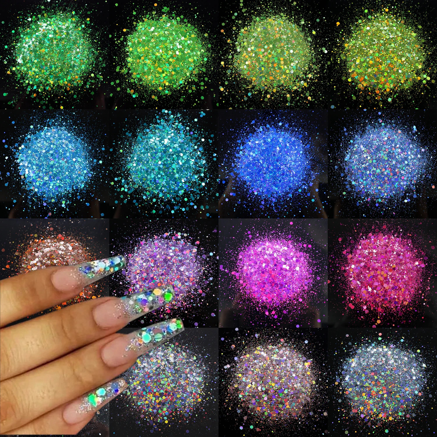 Holographic Cosmetic Lips Nail Art Body Christmas Party Chunky Glitter Solvent Resistant Polyester Glitter For Epoxy Resin 240715