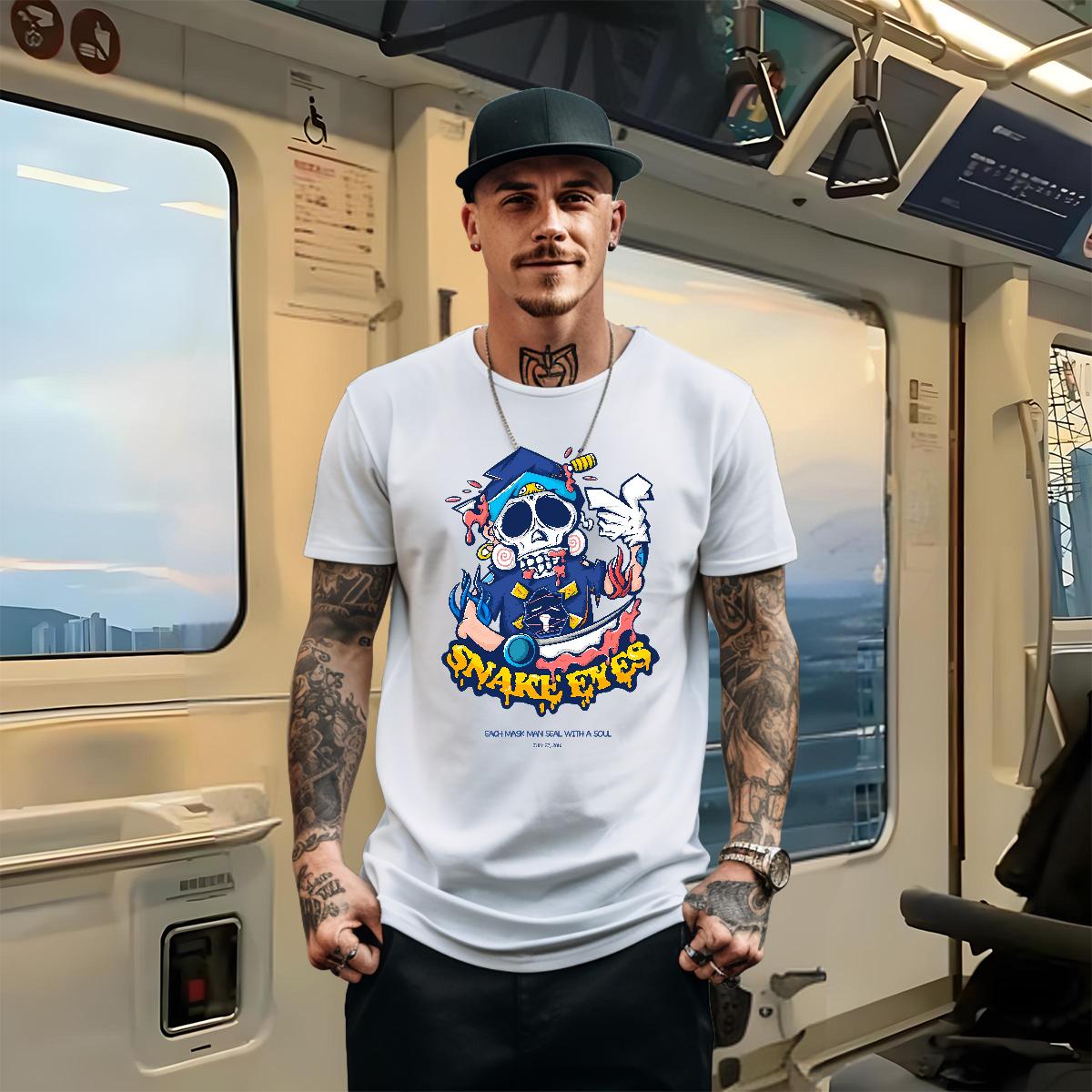 Soft Tshirt for Man Woman Skeleton 100% Cotton 230g Crew Neck Cotton Breathable Anime Printing Street T Shirt For Man Plus Size Cartoon Classic Casual