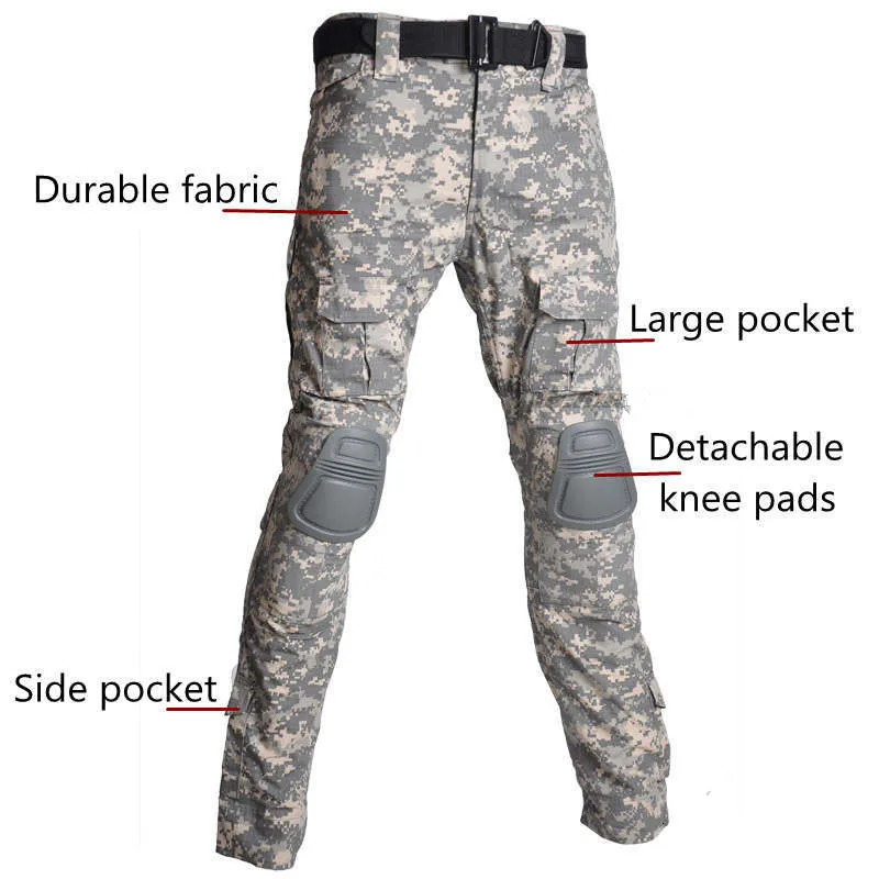 US Tactical Pants Uniform Airsoft Paintball Camo Combat Shirts Rapid Assault Long Sleeve Shirt Pads 240716