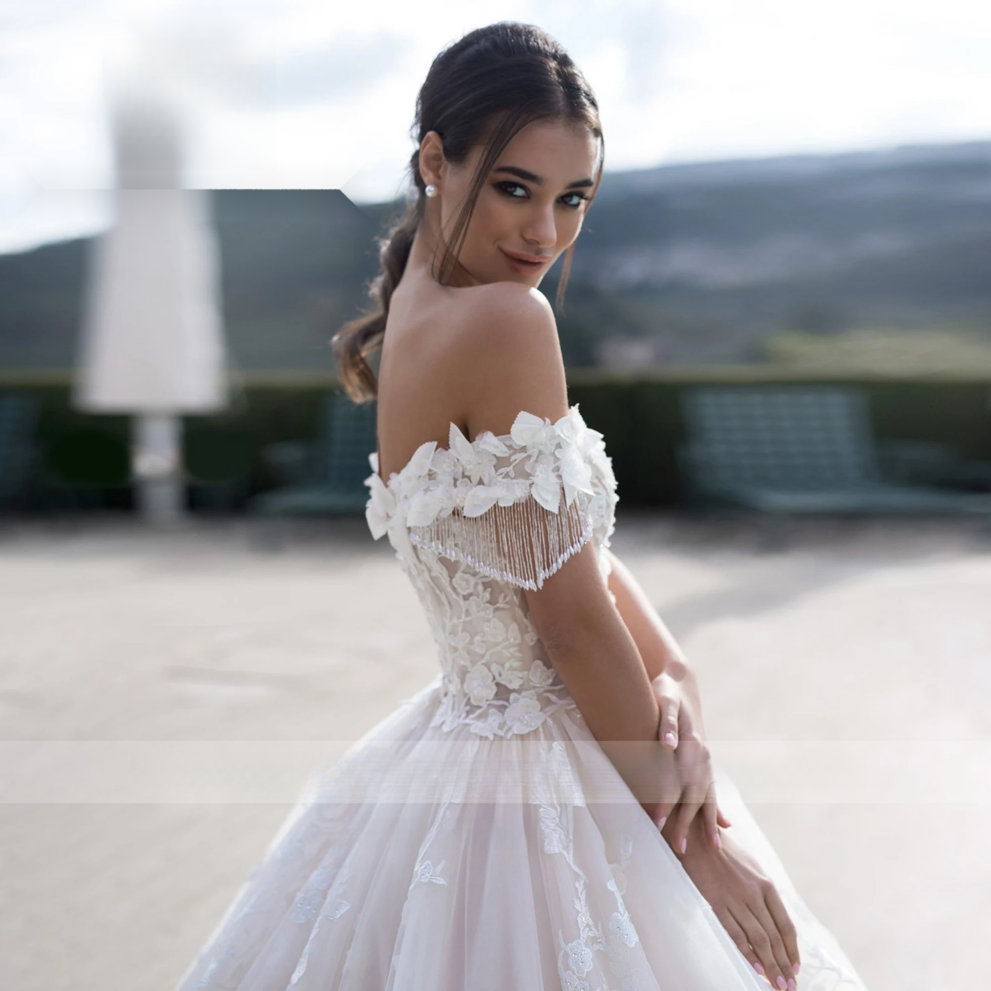Michelle Royce Ball Dress 2024 Off the Shoulder Appliques Beading Lace V-neck Wedding Gown Vestidos De Novia
