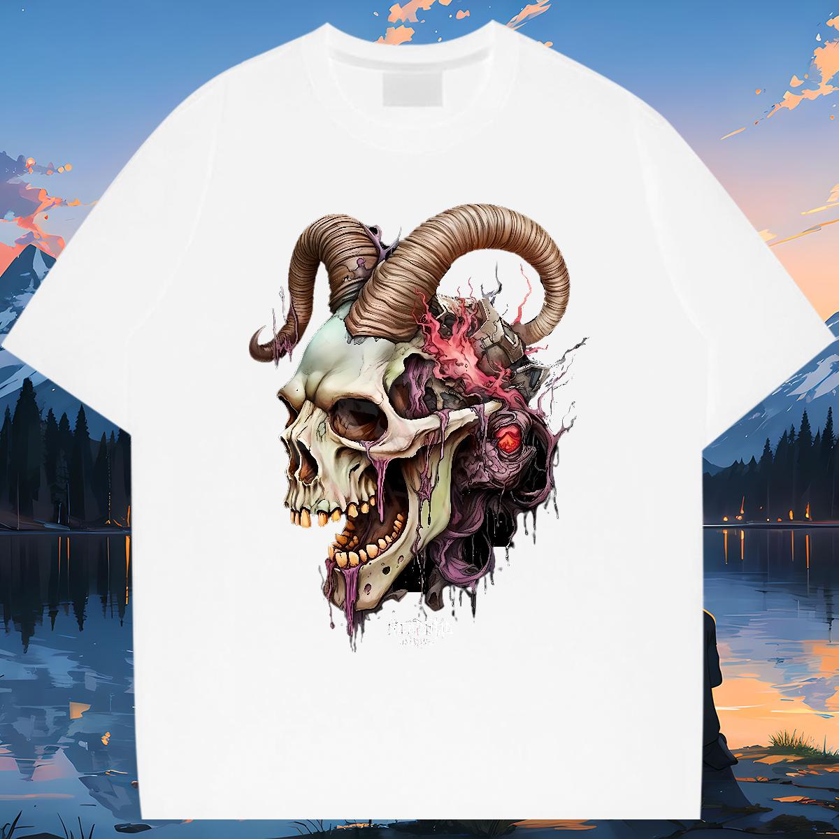 Classic Man T Shirts Skeleton 100% Cotton 230g Skull Home Outdoor Men Tops Tees Crew Neck Cotton High Quality